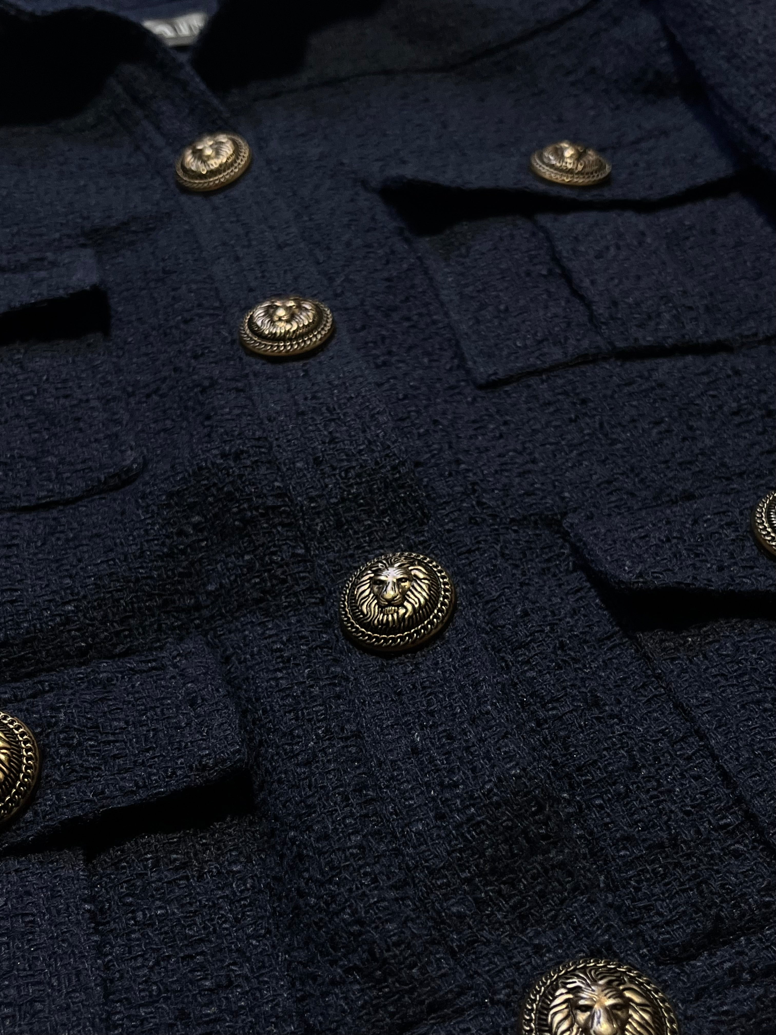 BALMAIN MILITARY STRAP TWEED JACKET IN NAVY