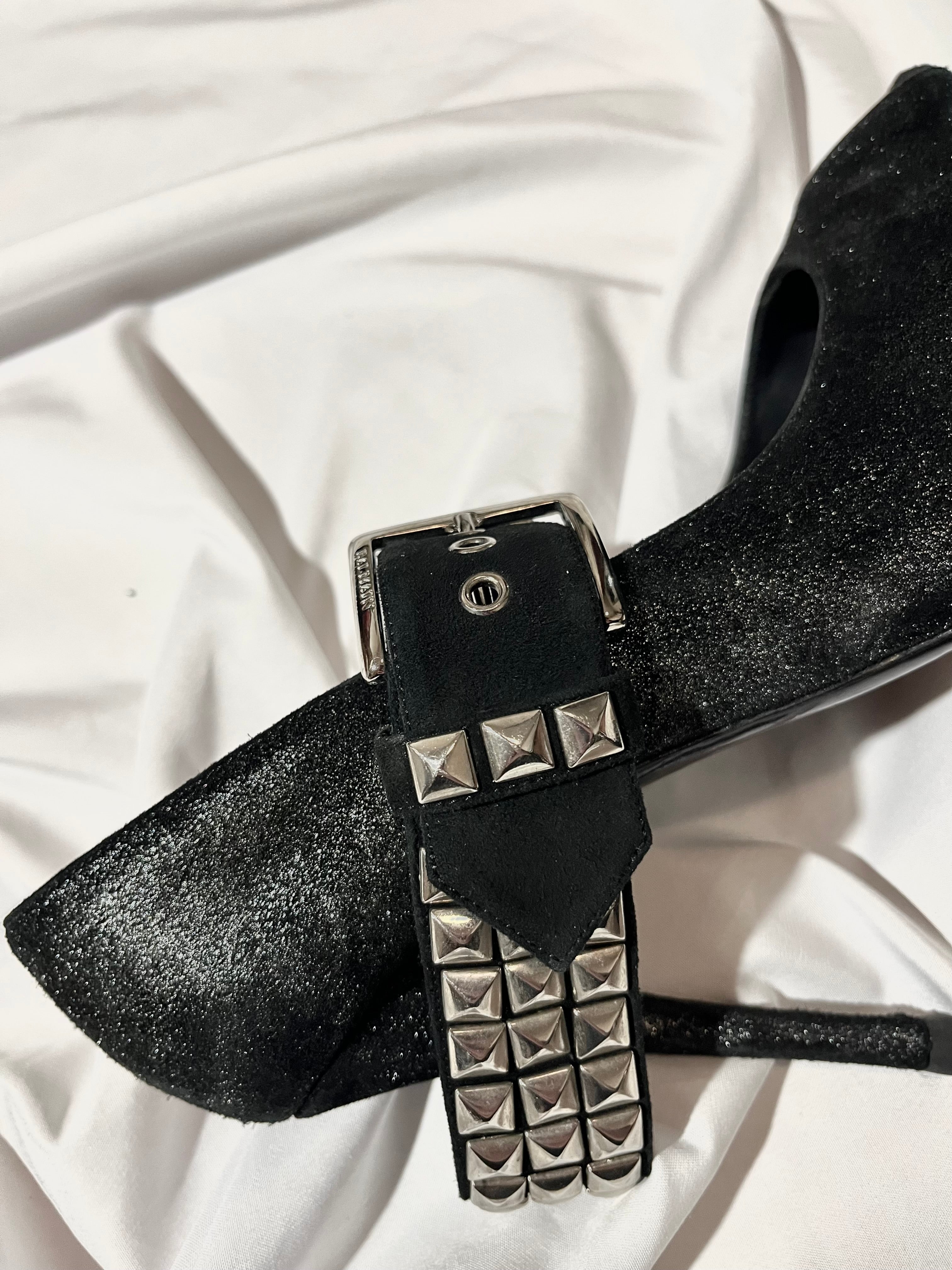 BALMAIN SS11 BELTED GLITTER HEELS BY CHRISTOPHE DECARNIN IN 38