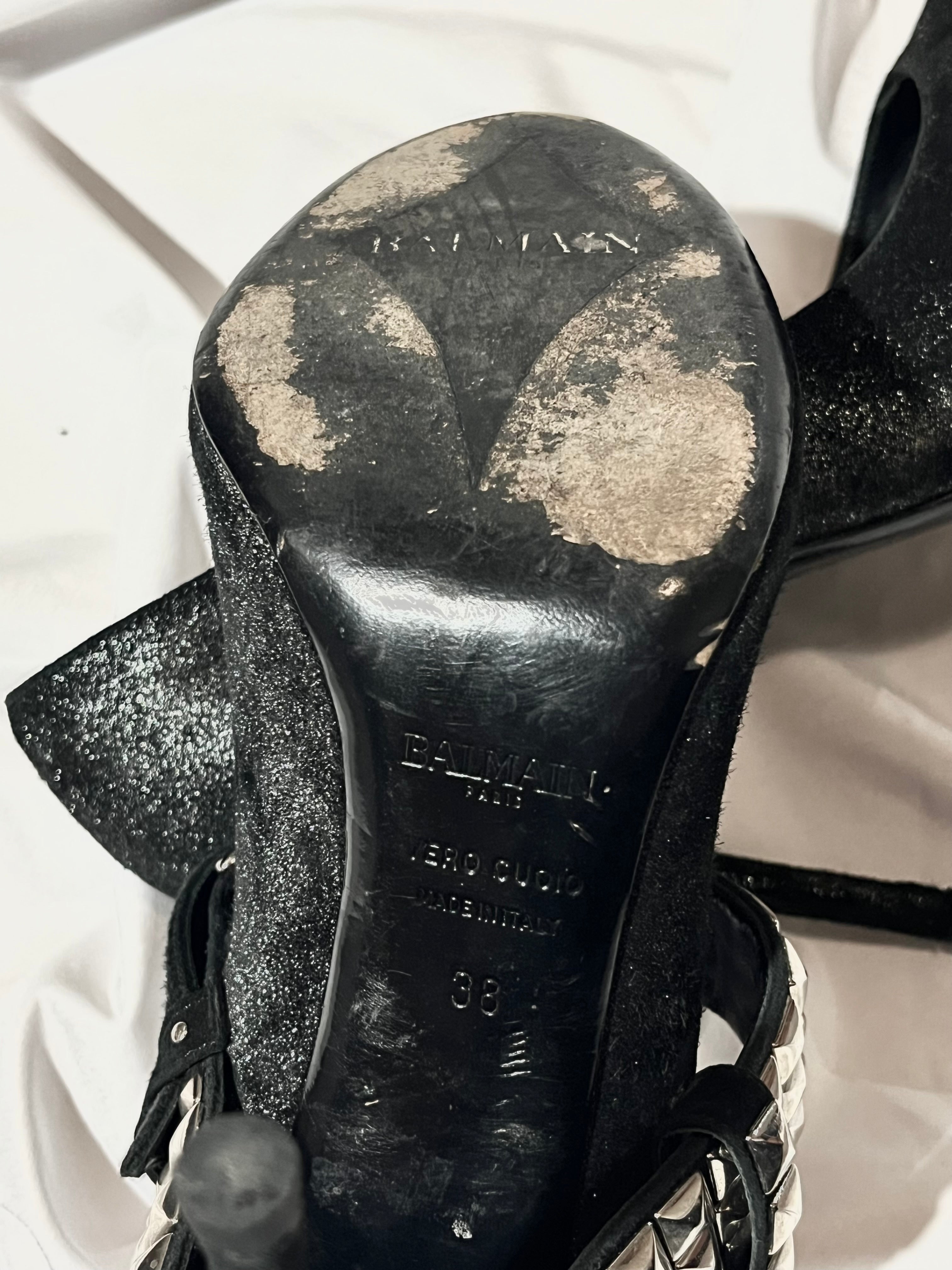 BALMAIN SS11 BELTED GLITTER HEELS BY CHRISTOPHE DECARNIN IN 38