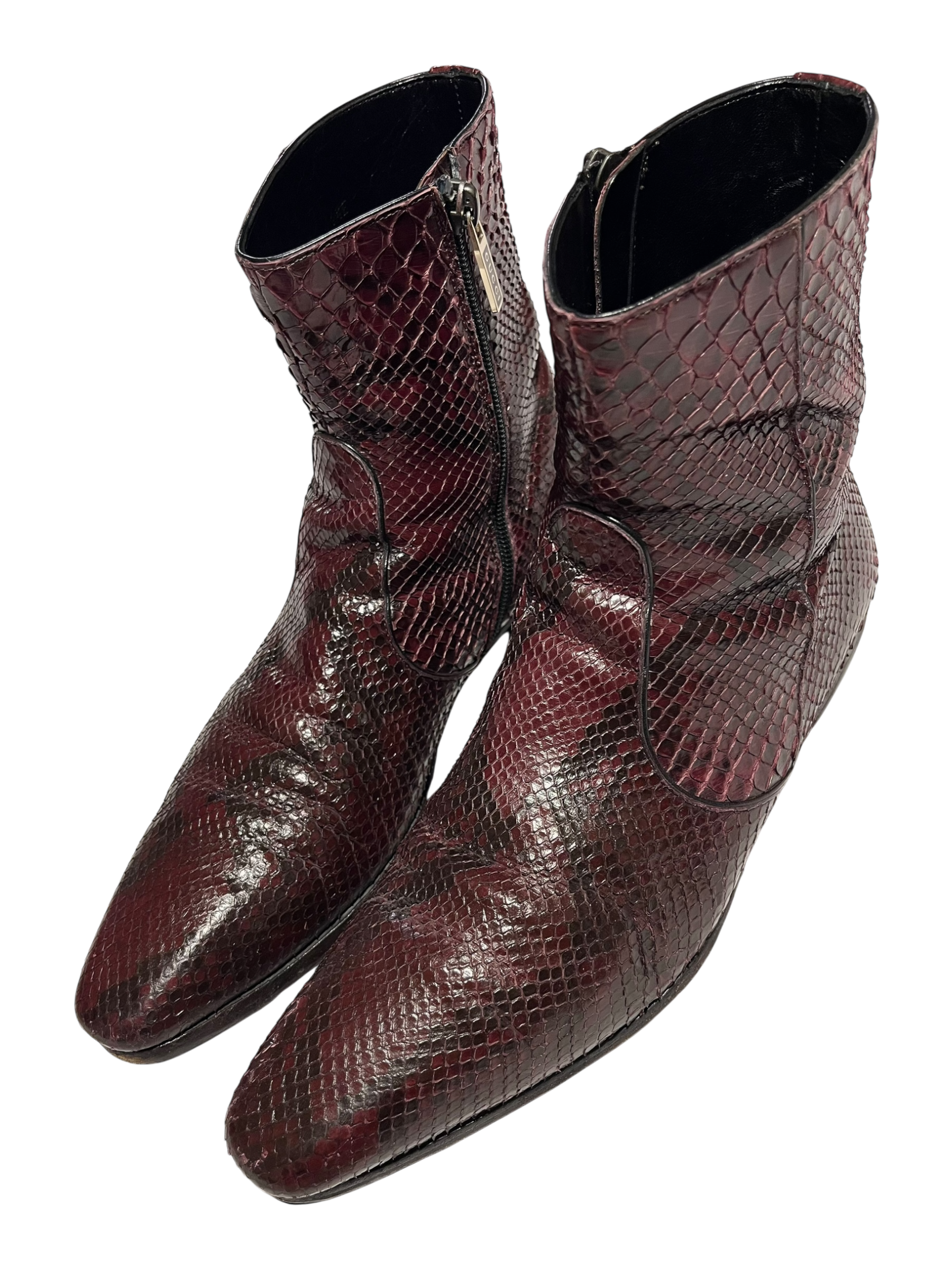GUCCI PYTHON BURGUNDY LEATHER VINTAGE CHELSEA BOOTS