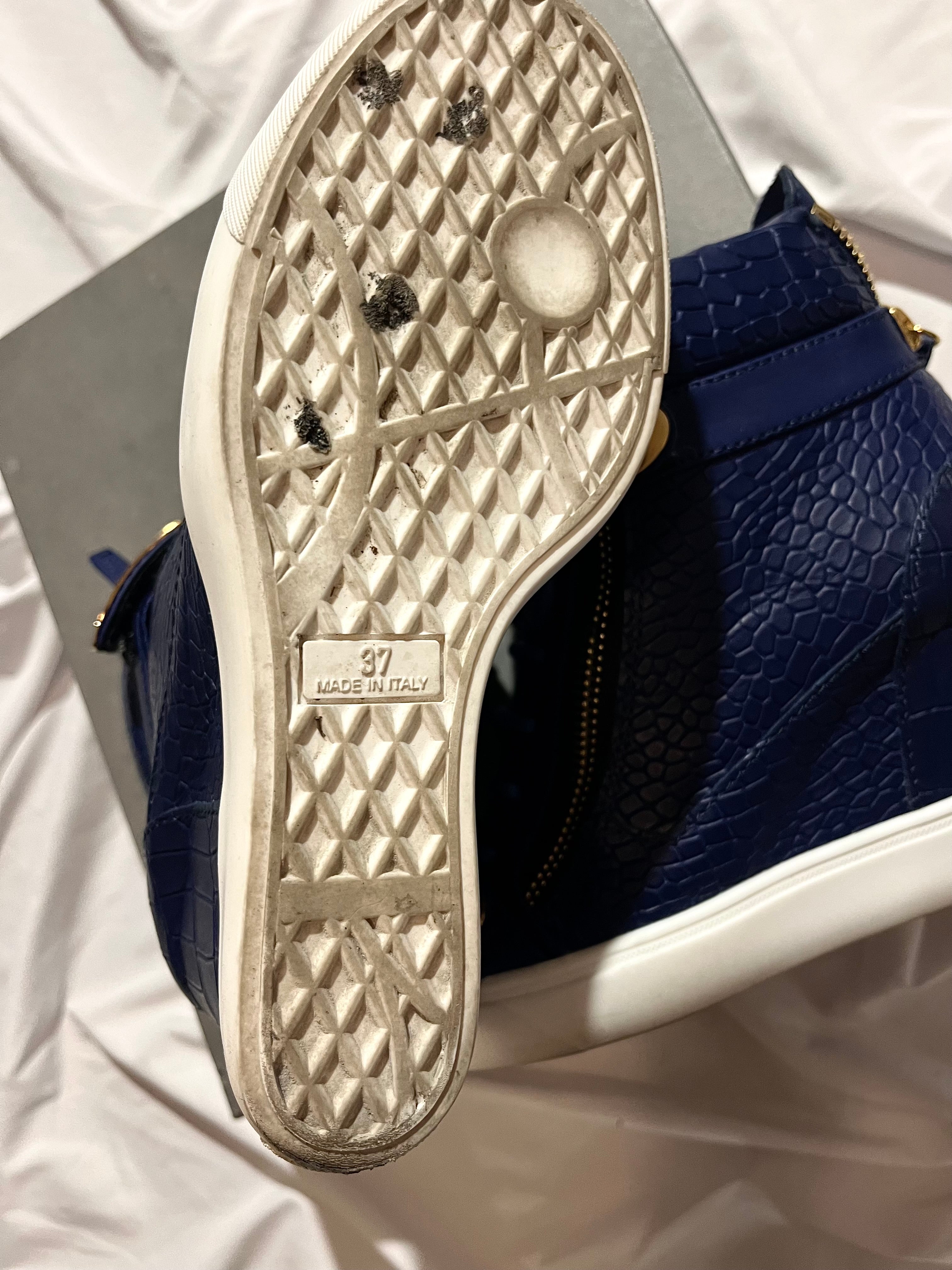 GIUSEPPE ZANOTTI 'COBY' ROYAL BLUE CROCODILE WEDGE SNEAKERS IN 37
