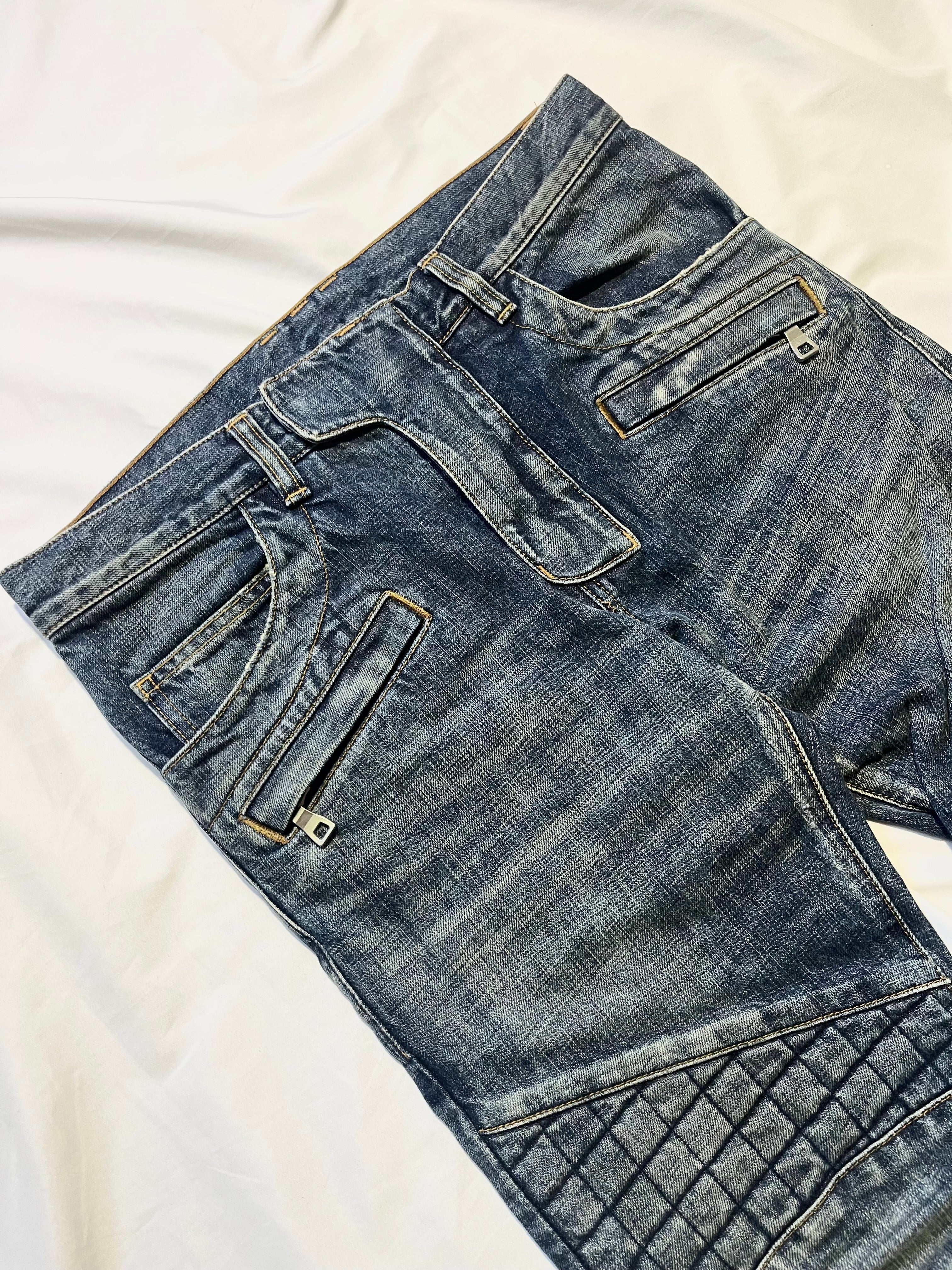 BALMAIN FW12 QUILTED SQUARE PADDED BIKER DENIM BY OLIVIER ROUSTEING