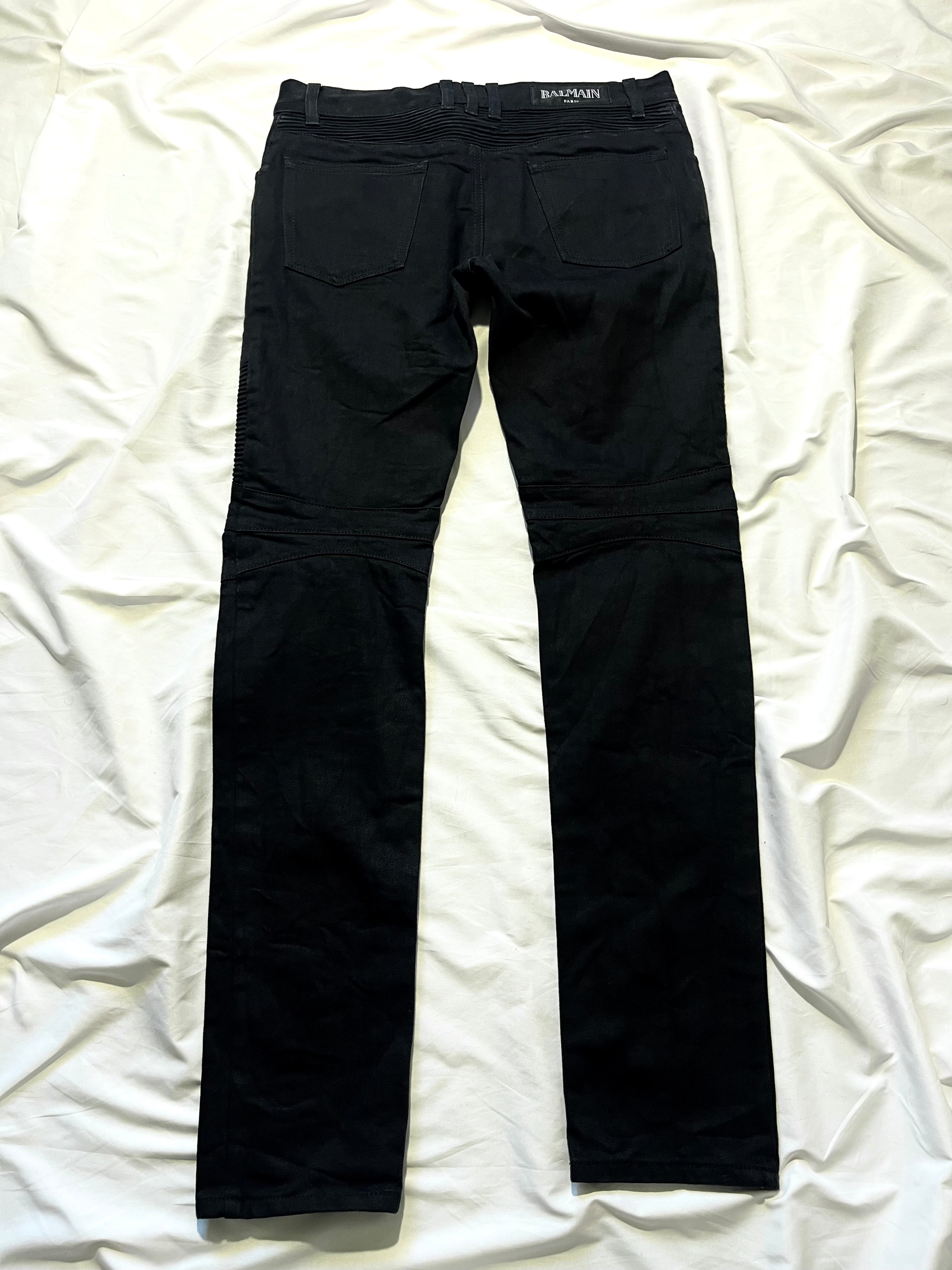 BALMAIN JET BLACK BIKER DENIM BY OLIVIER ROUSTEING