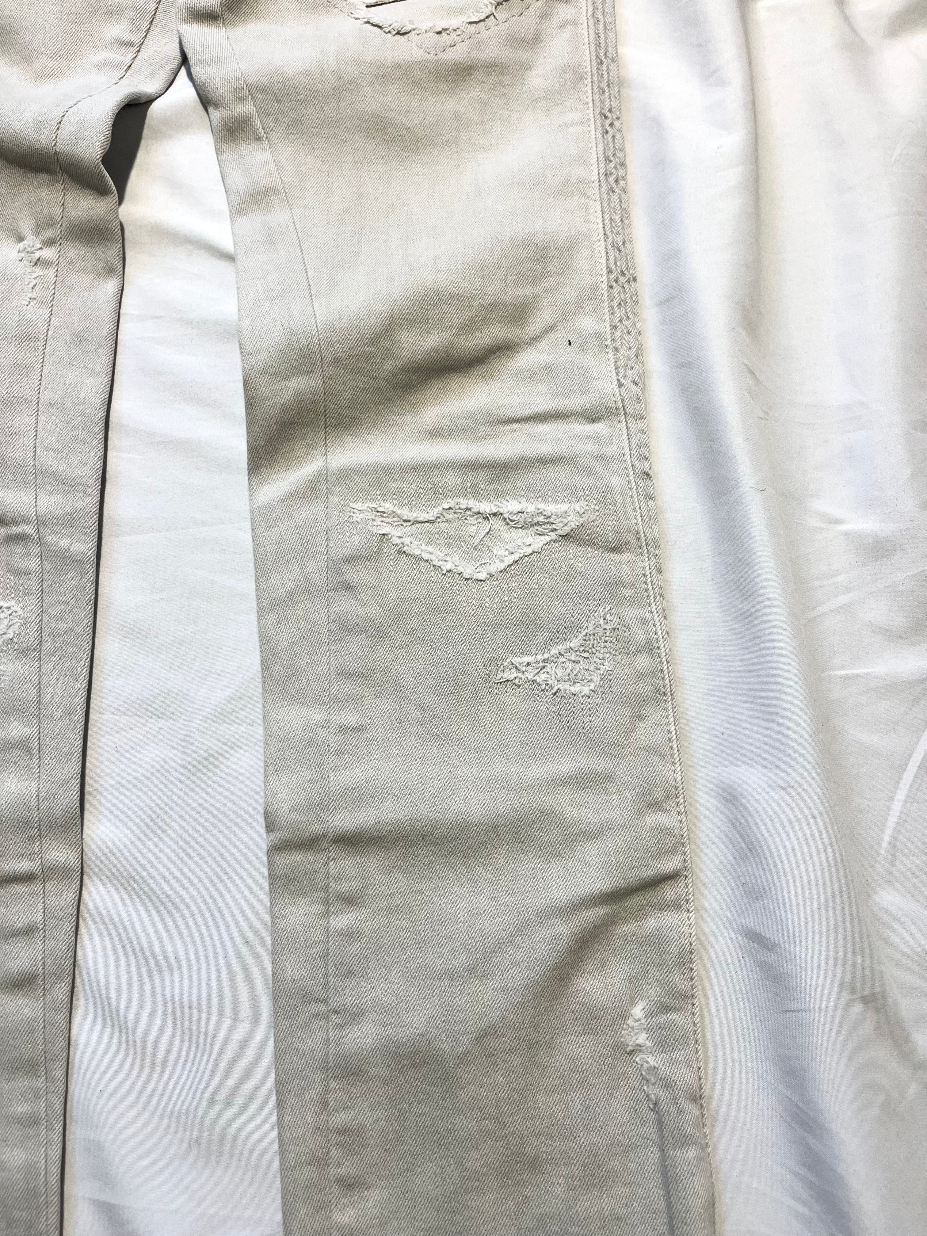 BALMAIN KHAKI DISTRESSED BIKER DENIM BY OLIVIER ROUSTEING IN W27
