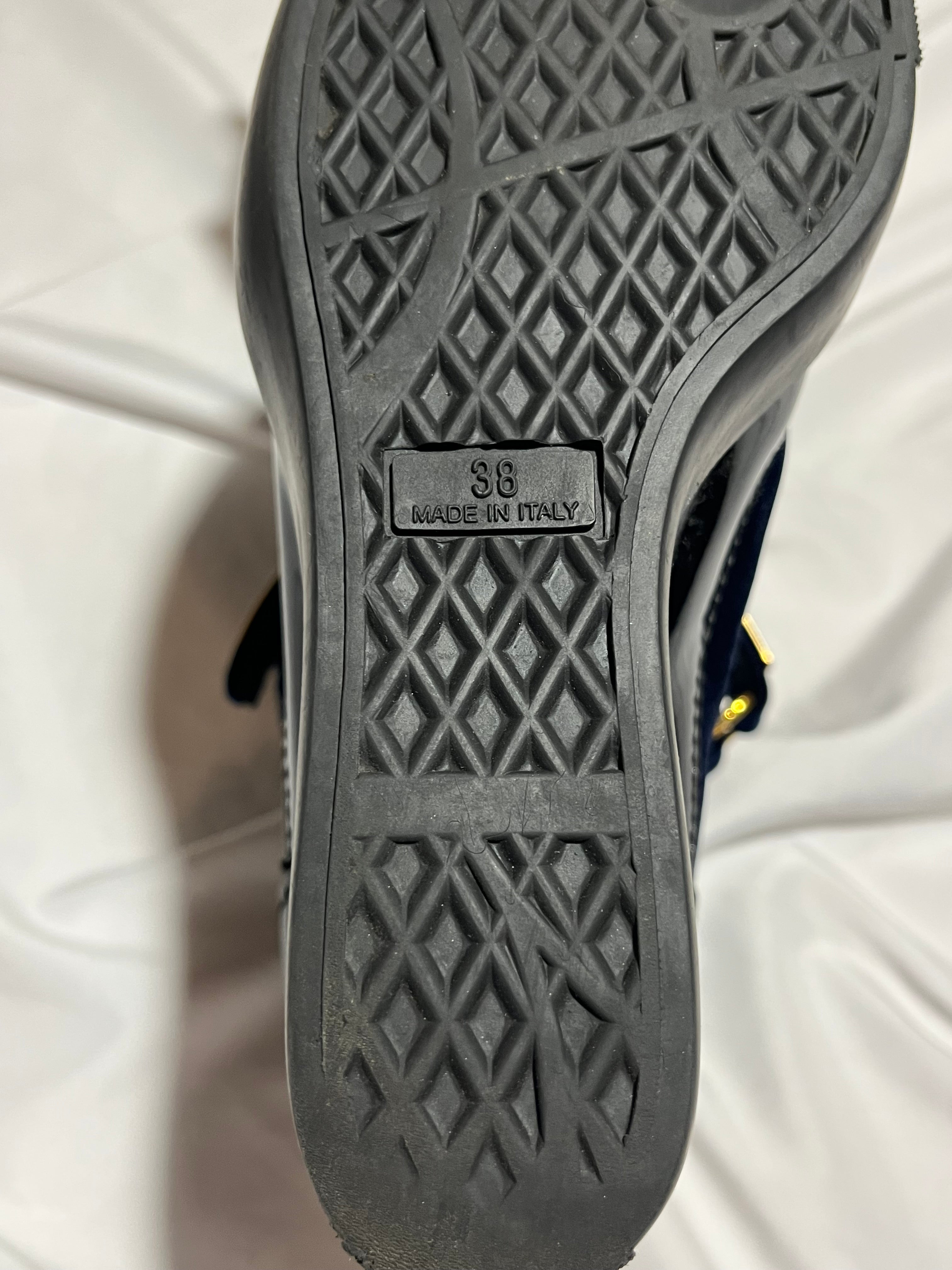 GIUSEPPE ZANOTTI 'COBY' DARK BLUE SATIN WEDGE SNEAKERS IN 38