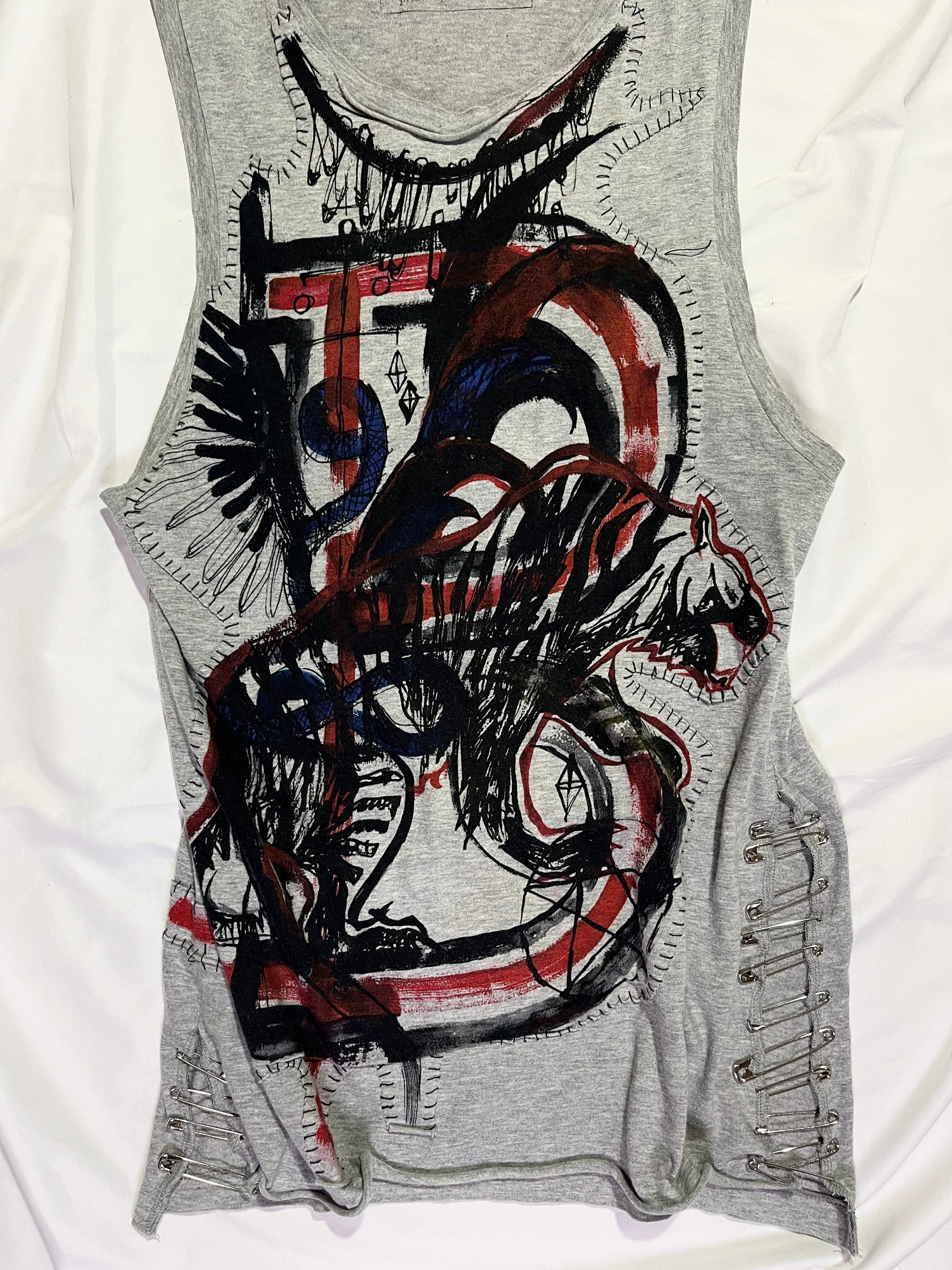 BALMAIN SS11 SAFETY PIN GREY TANK TOP BY CRISTOPHE DECARNIN