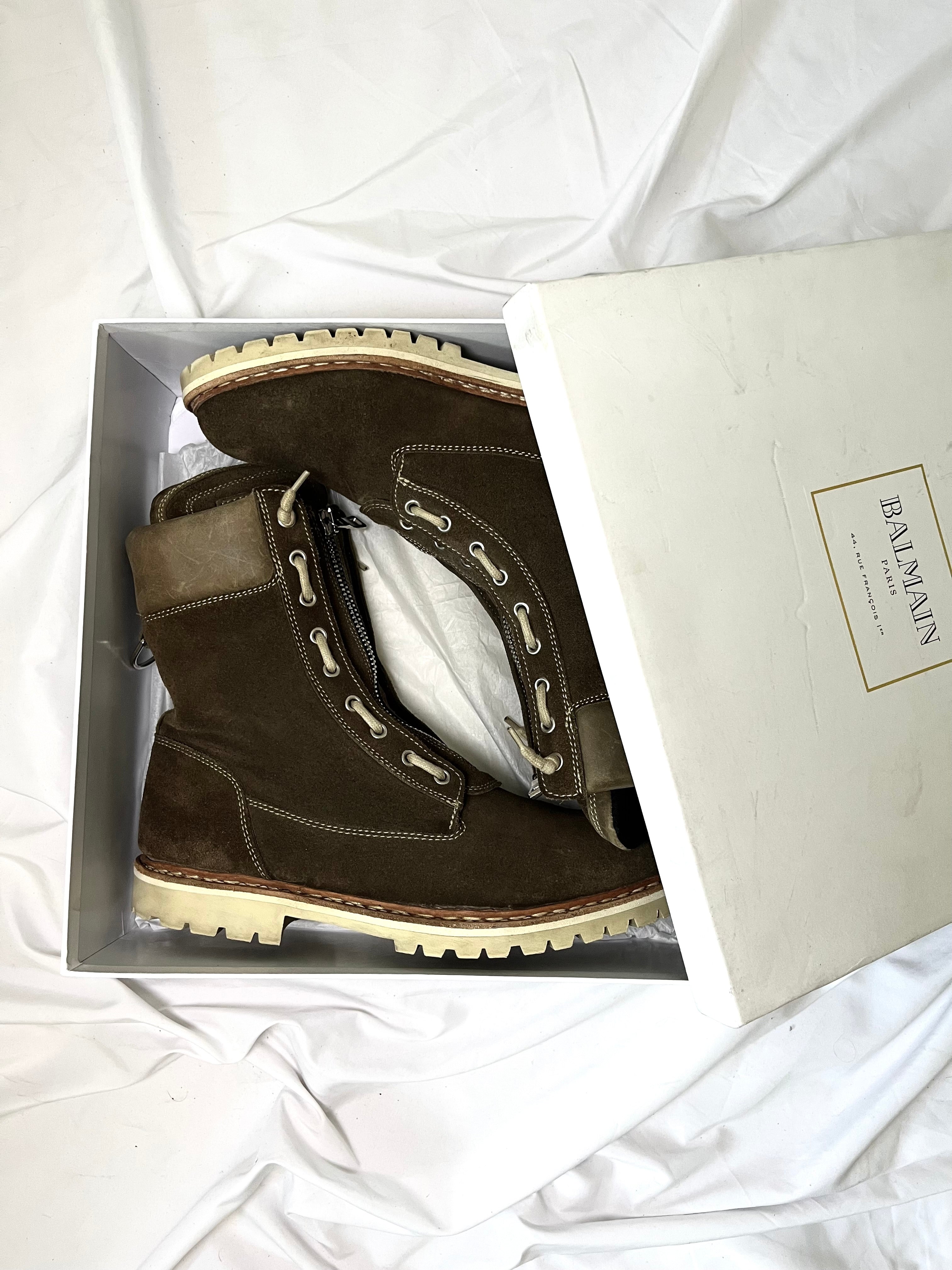 BALMAIN BROWN SUEDE ZIP RANGER BOOTS IN 45