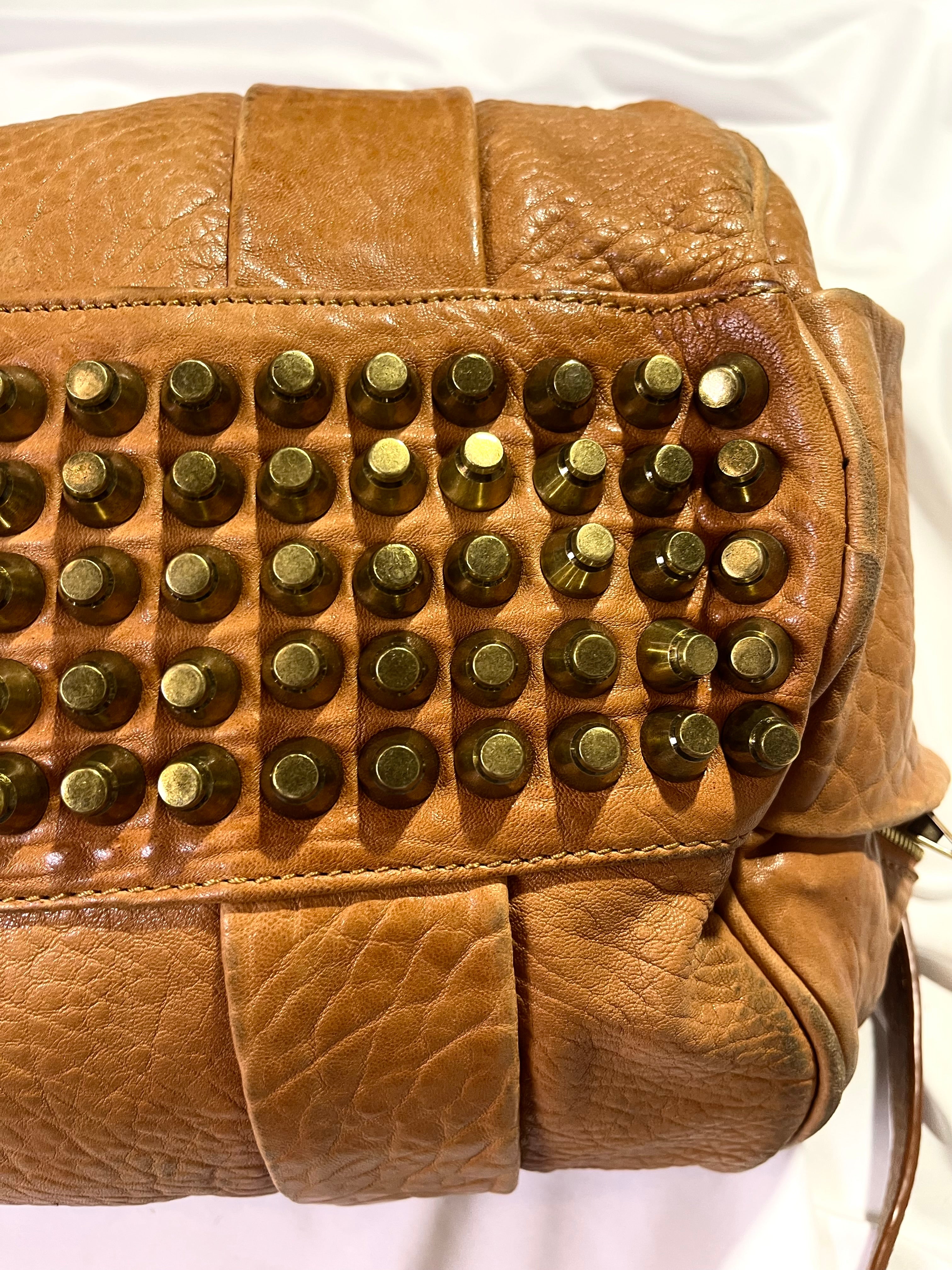 ALEXANDER WANG ROCKIE / ROCCO STUDDED COWHIDE LEATHER SHOULDER BAG IN CREAM