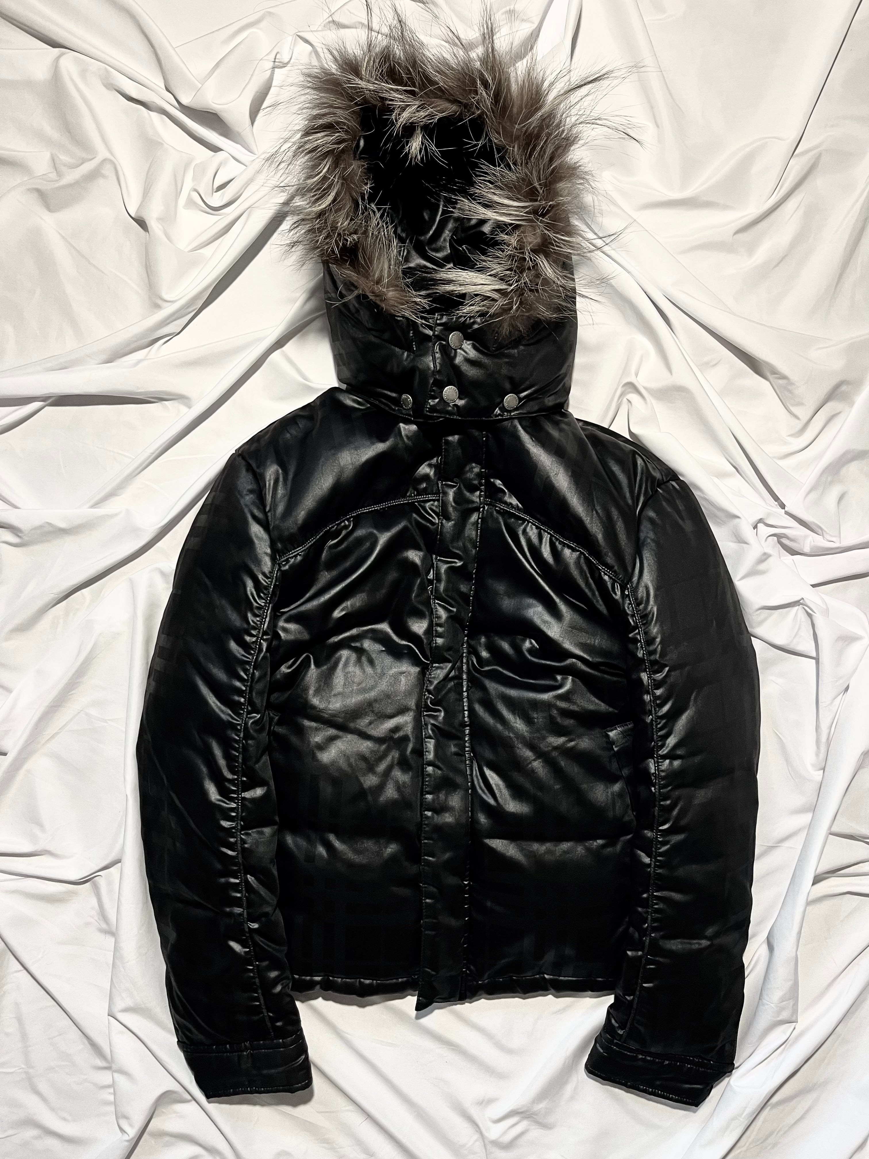 BURBERRY BLACK LABEL 2009 REAL FUR NOVA CHECK PUFFER DOWN JACKET