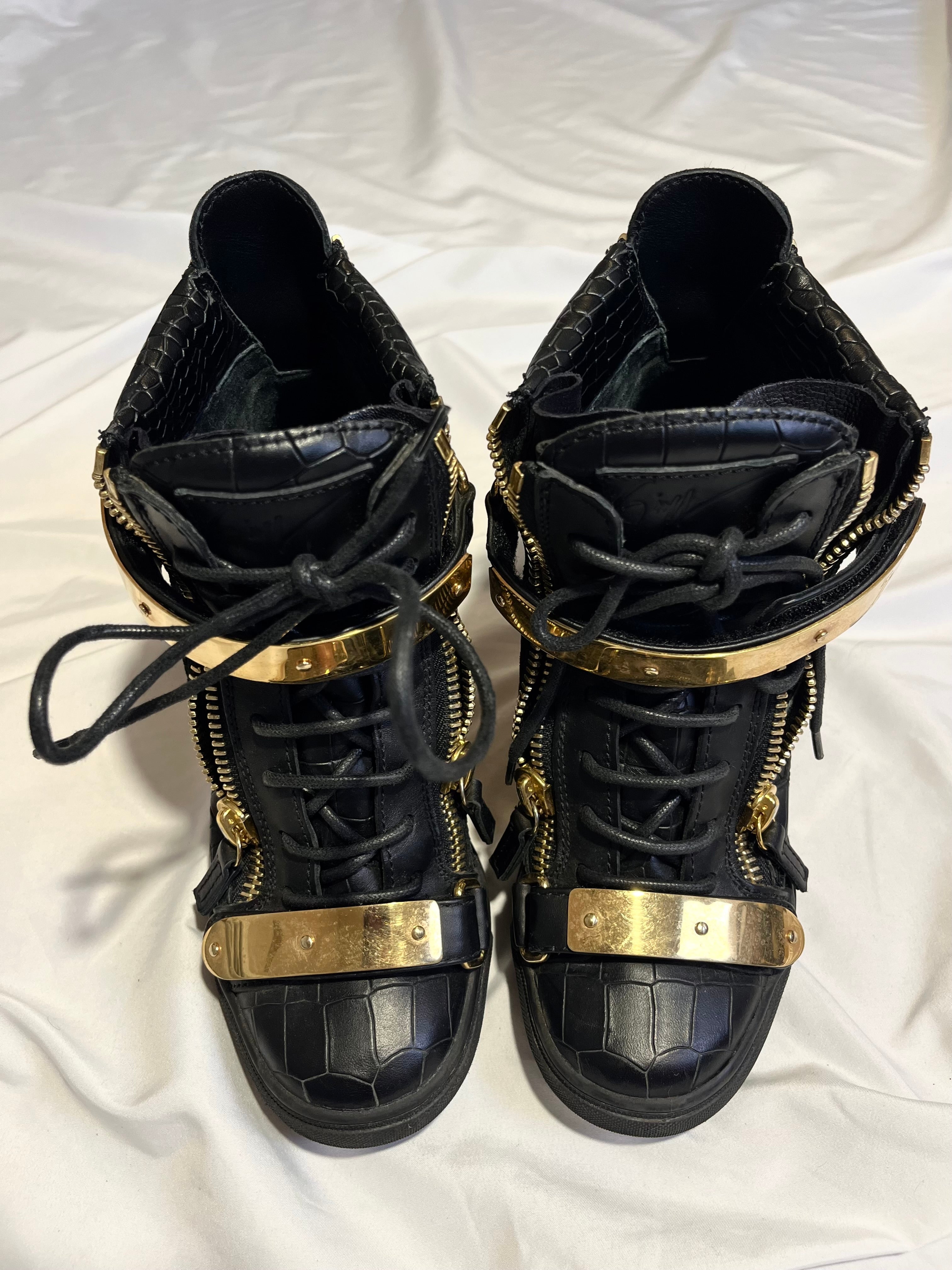 GIUSEPPE ZANOTTI 'COBY' CROCODILE WEDGE SNEAKERS IN 37
