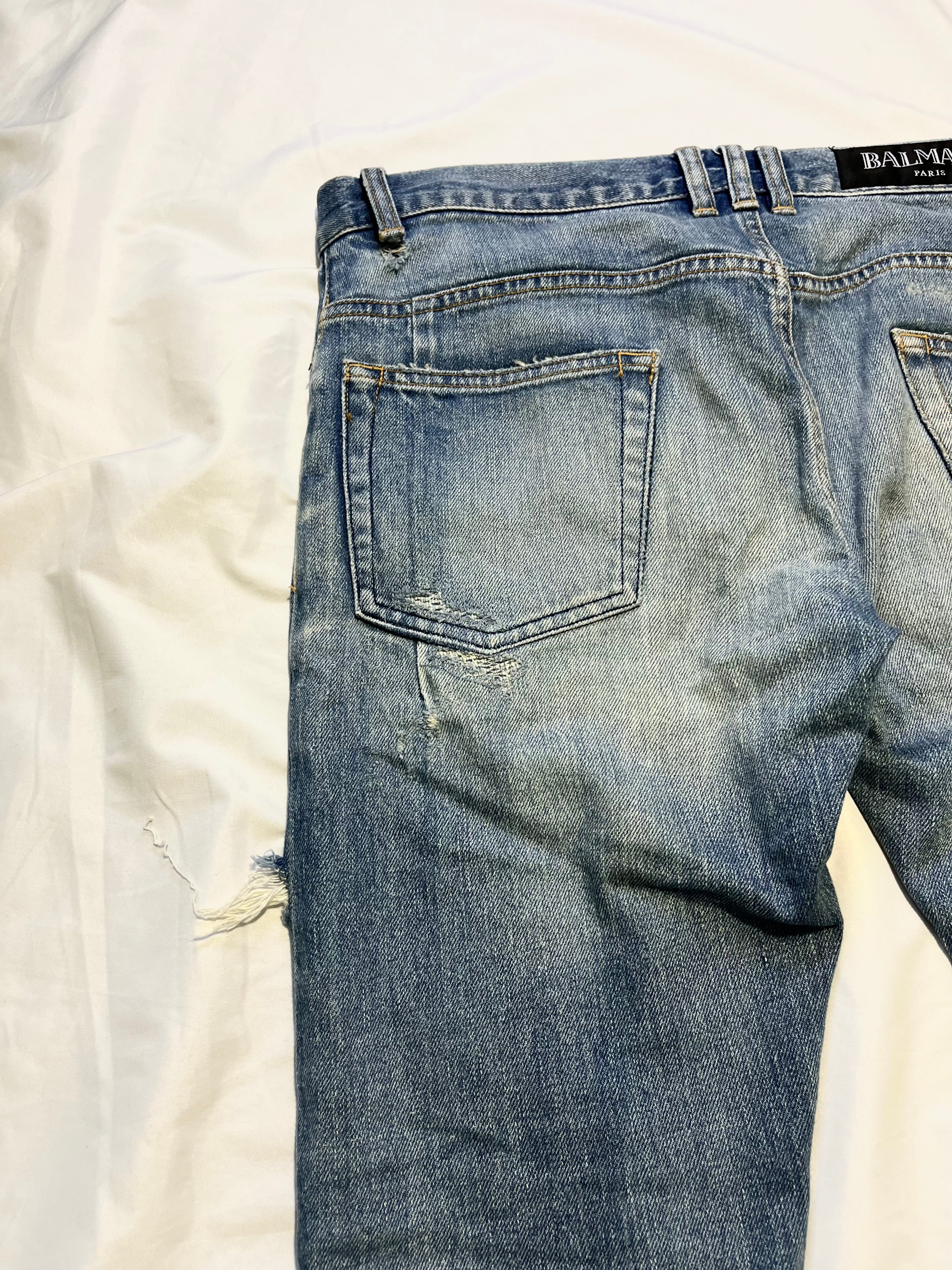 BALMAIN DESTROYED CRASH BIKER DENIM BY OLIVIER ROUSTEING