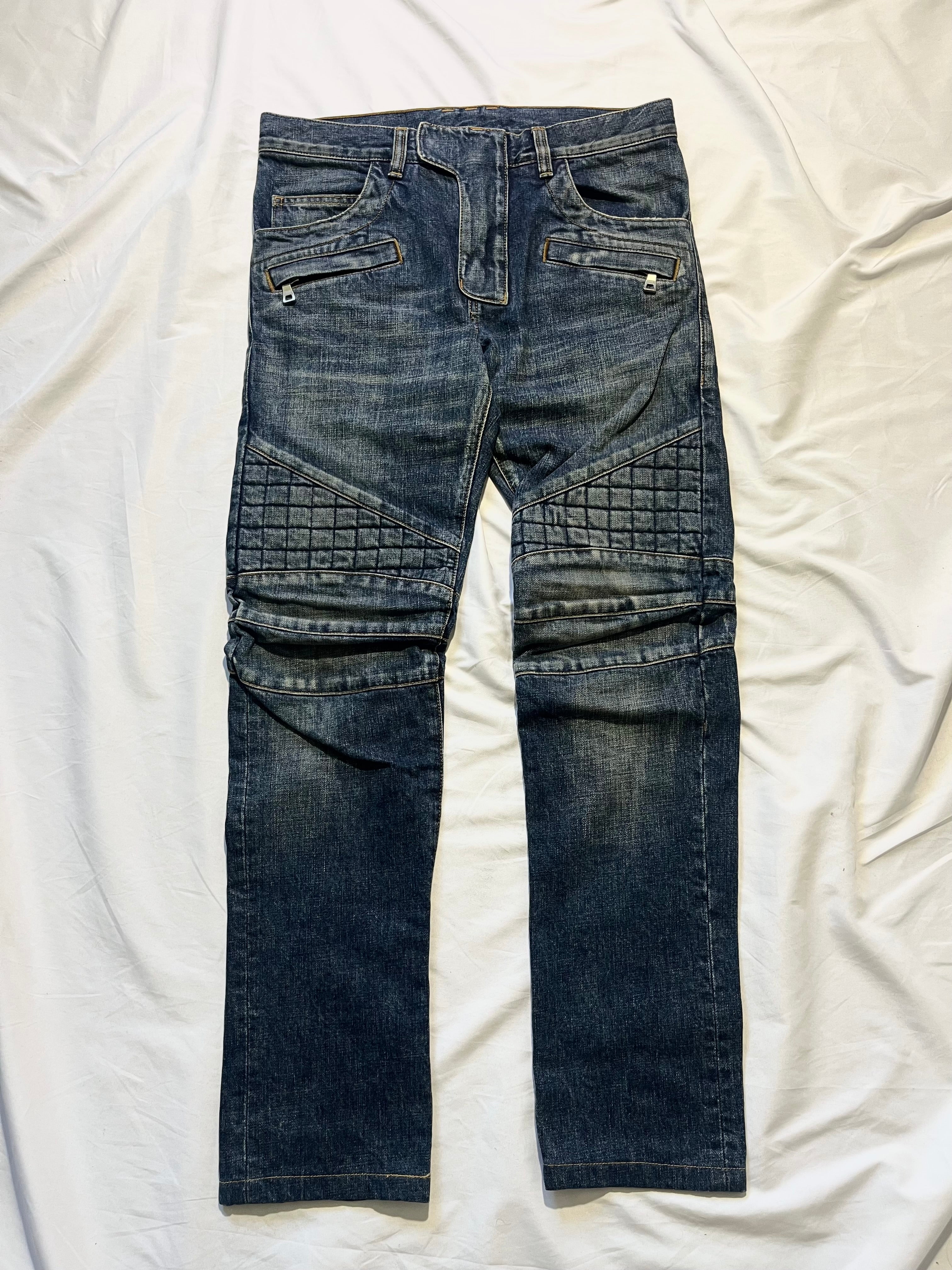BALMAIN FW12 QUILTED SQUARE PADDED BIKER DENIM BY OLIVIER ROUSTEING