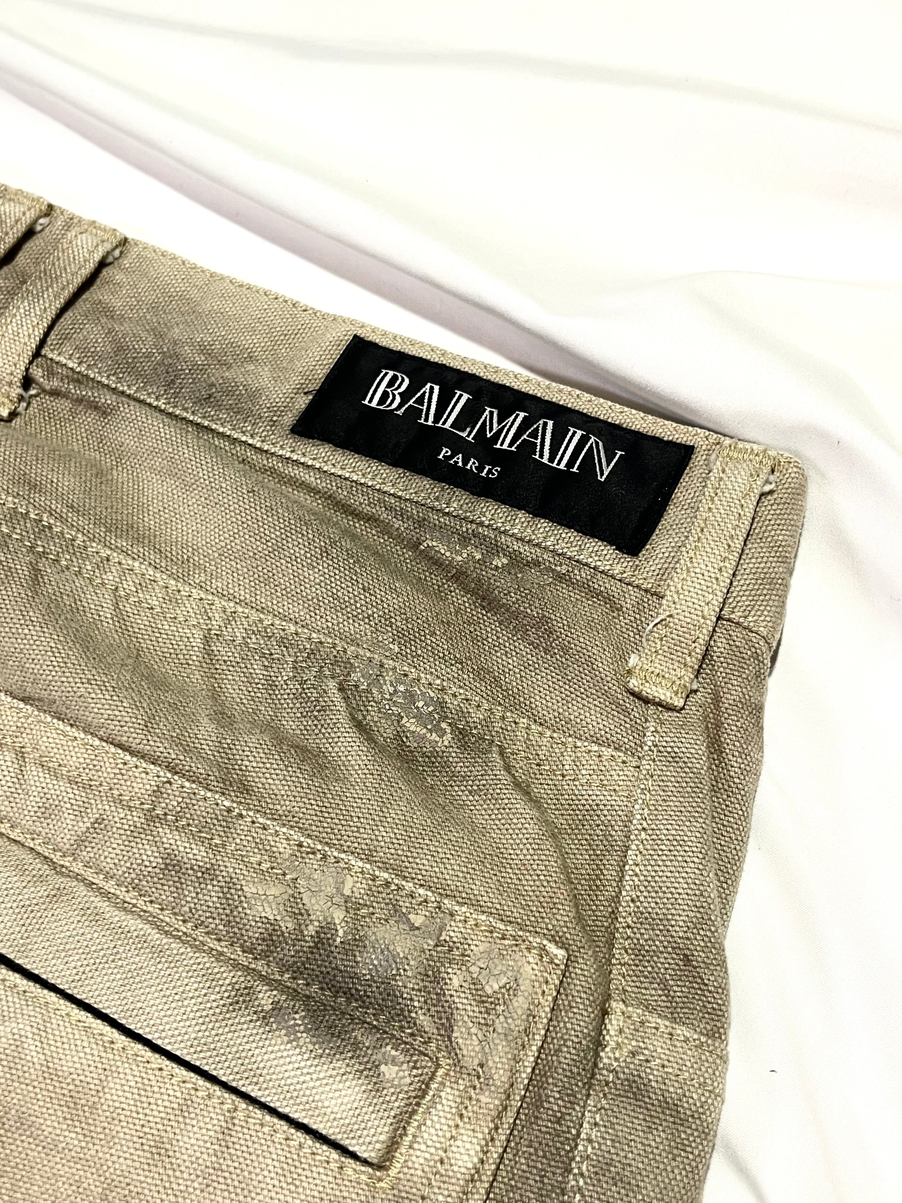 BALMAIN SS13 KHAKI BIKER DENIM BY OLIVIER ROUSTEING IN W30