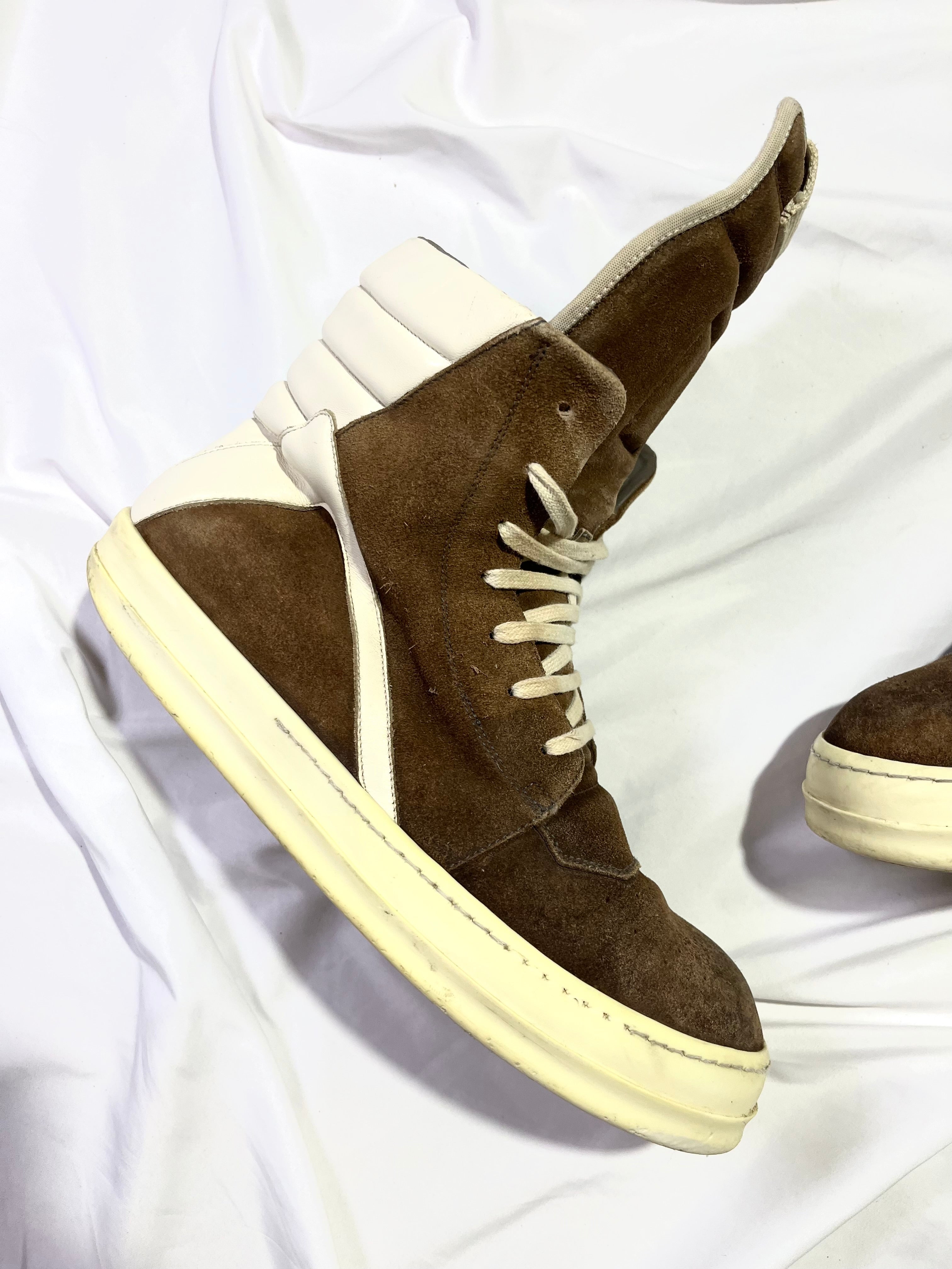 RICK OWENS BROWN/MILK SUEDE LEATHER GEOBASKETS