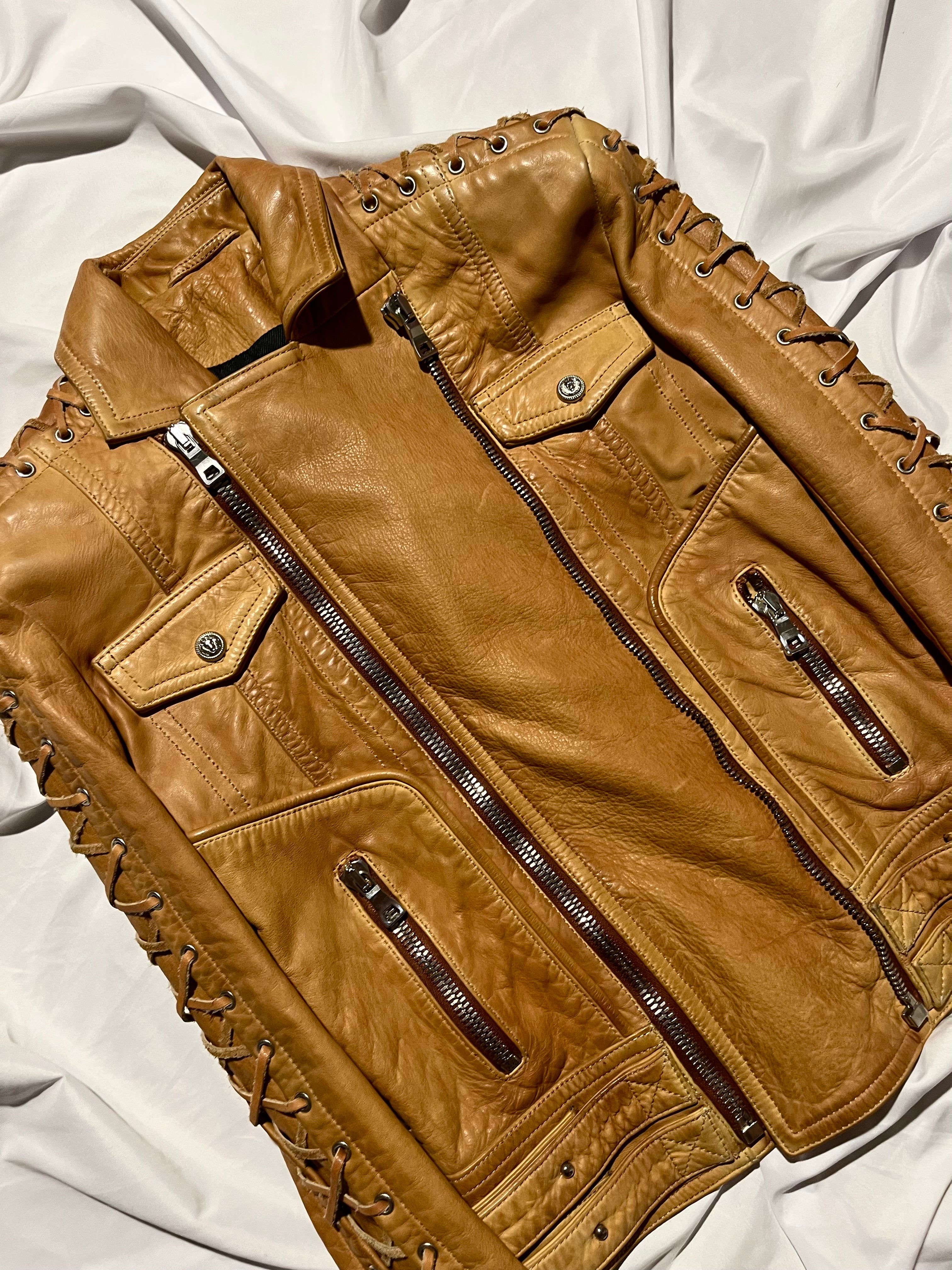 BALMAIN STITCHED SLEEVES PERFECTO BIKER JACKET IN 36 BY OLIVIER ROUSTEING