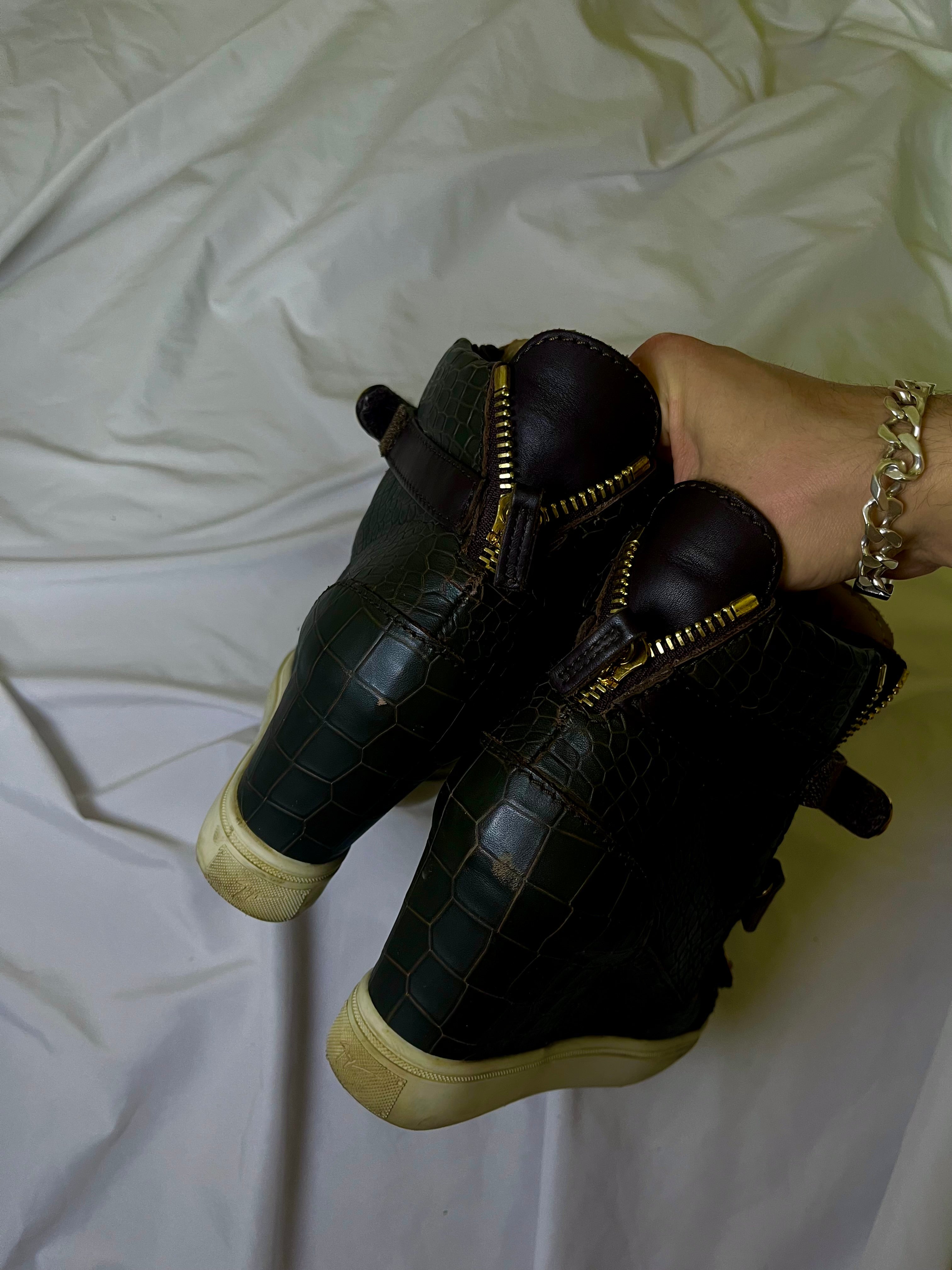 GIUSEPPE ZANOTTI “COBY” WEDGE SNEAKERS SNAKESKIN GREEN/GOLD