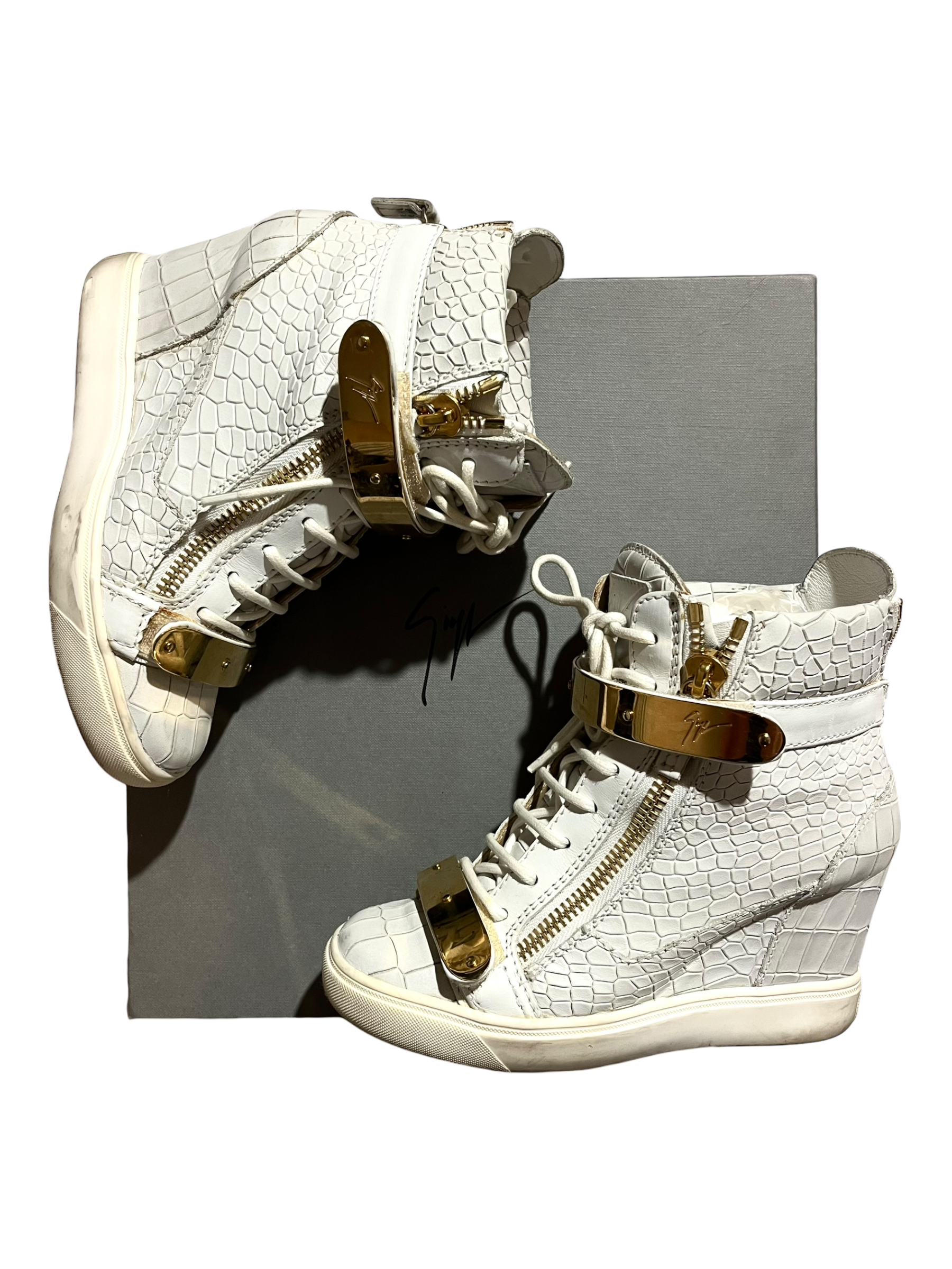 GIUSEPPE ZANOTTI 'COBY' CROCODILE WEDGE SNEAKERS IN 36