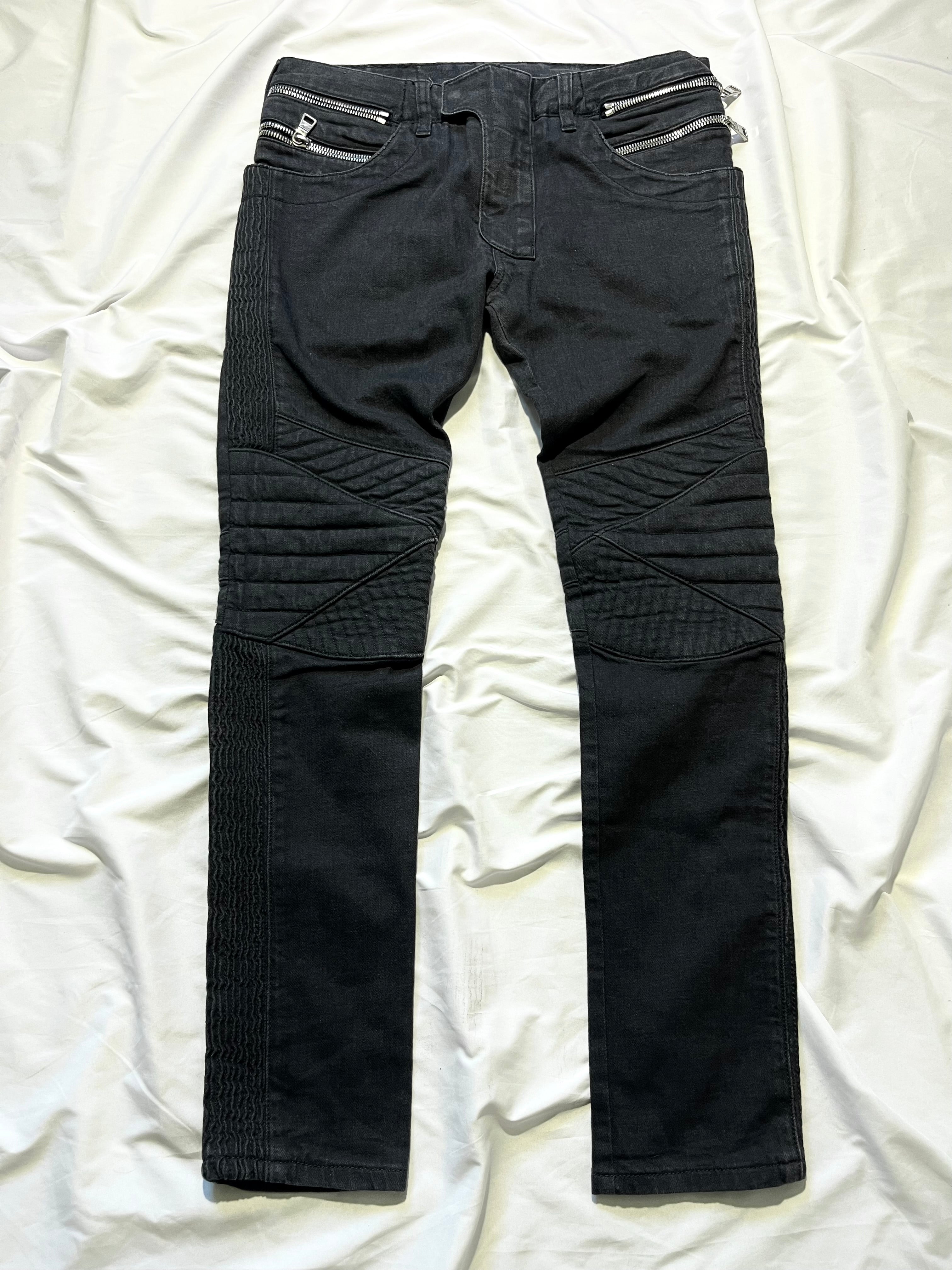 BALMAIN FW14 MULTI ZIPPER GREY BIKER DENIM BY OLIVIER ROUSTEING