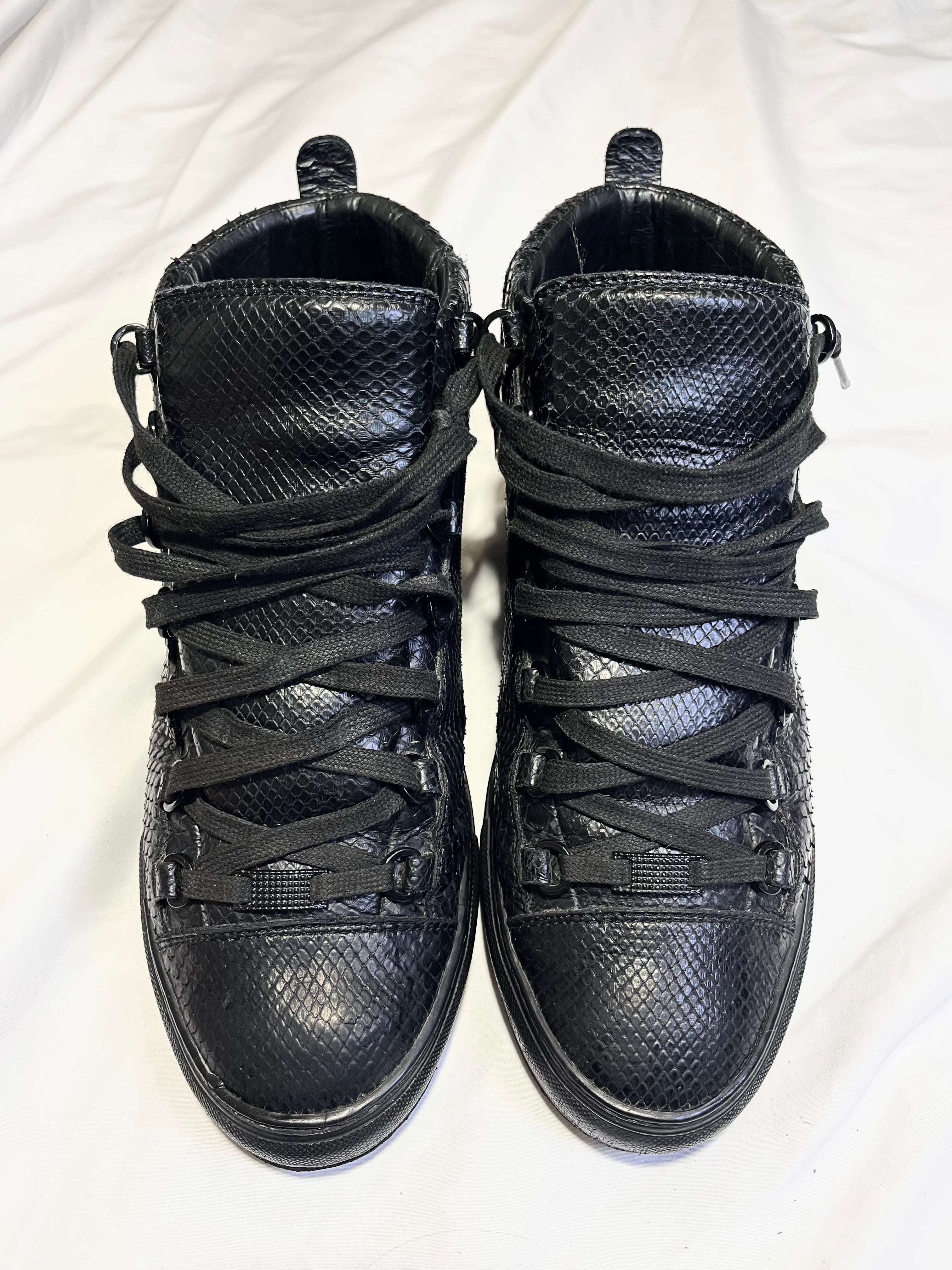 BALENCIAGA ARENA 2012 BLACK PYTHON SKIN HI-TOP SNEAKERS IN 42