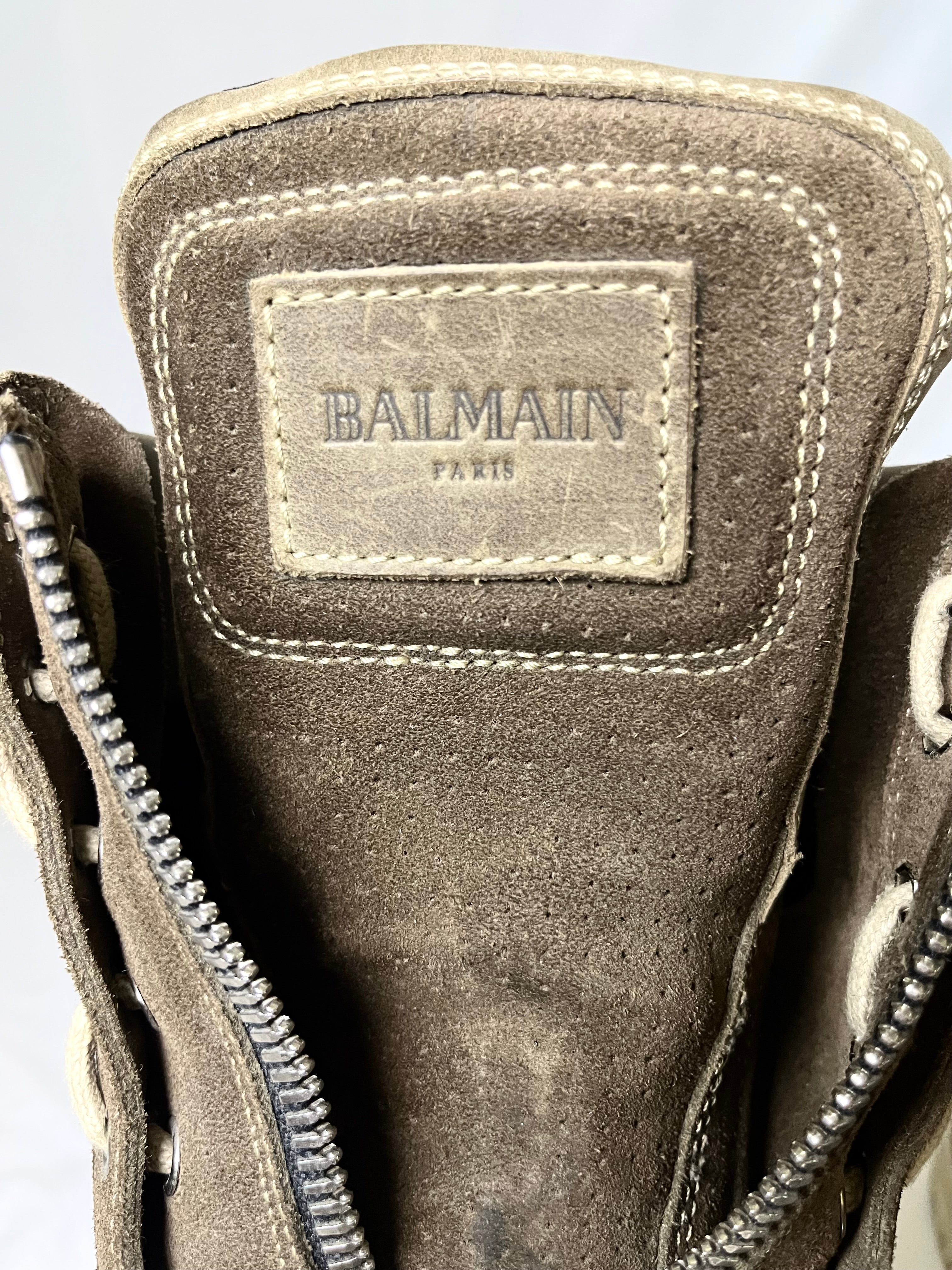 BALMAIN BROWN SUEDE ZIP RANGER BOOTS IN 45