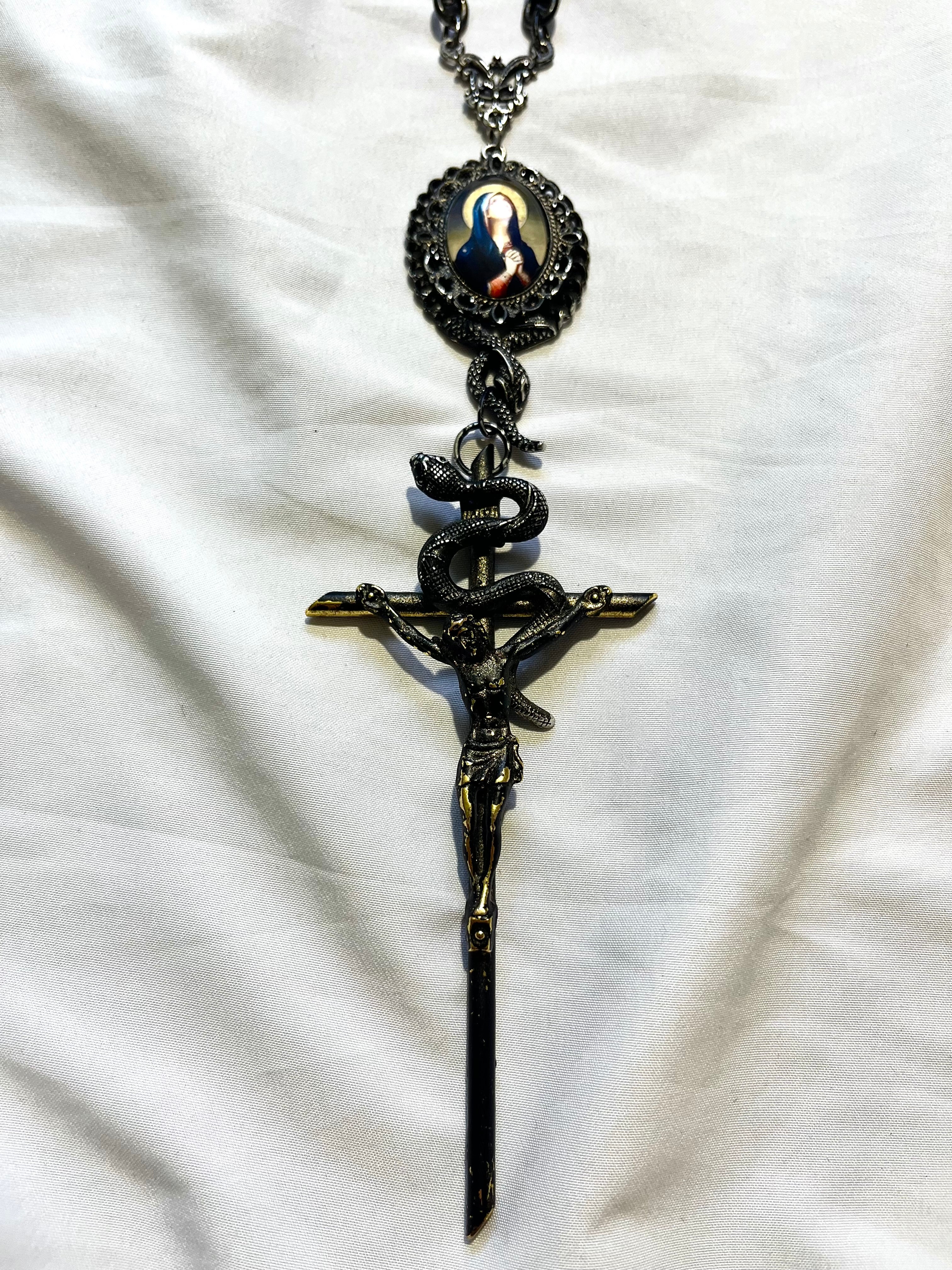 JEAN PAUL GAULTIER 1999 1/1 JESUS CROSS MOTHER MARY SNAKE NECKLACE