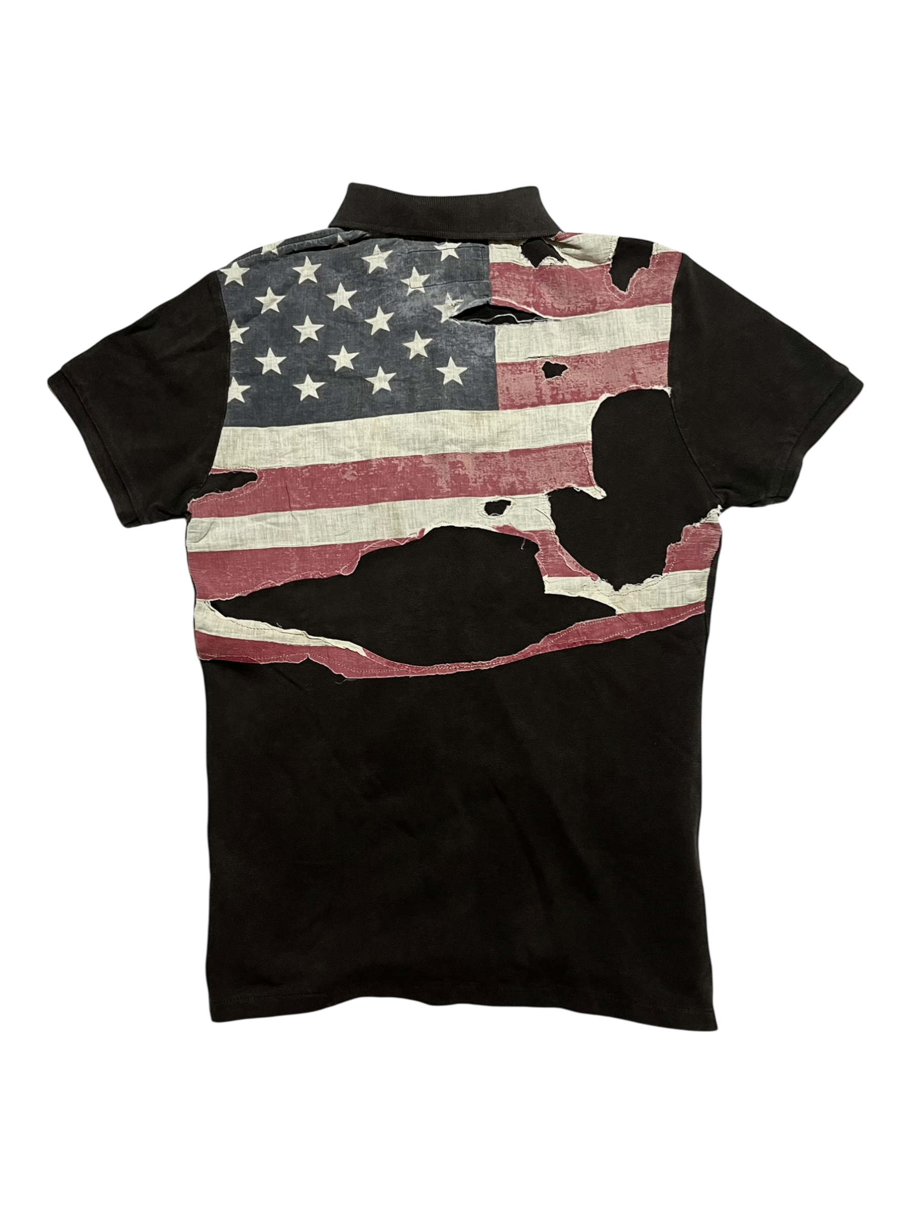 RALPH LAUREN DENIM & SUPPLY DESTROYED US FLAG POLO IN XS