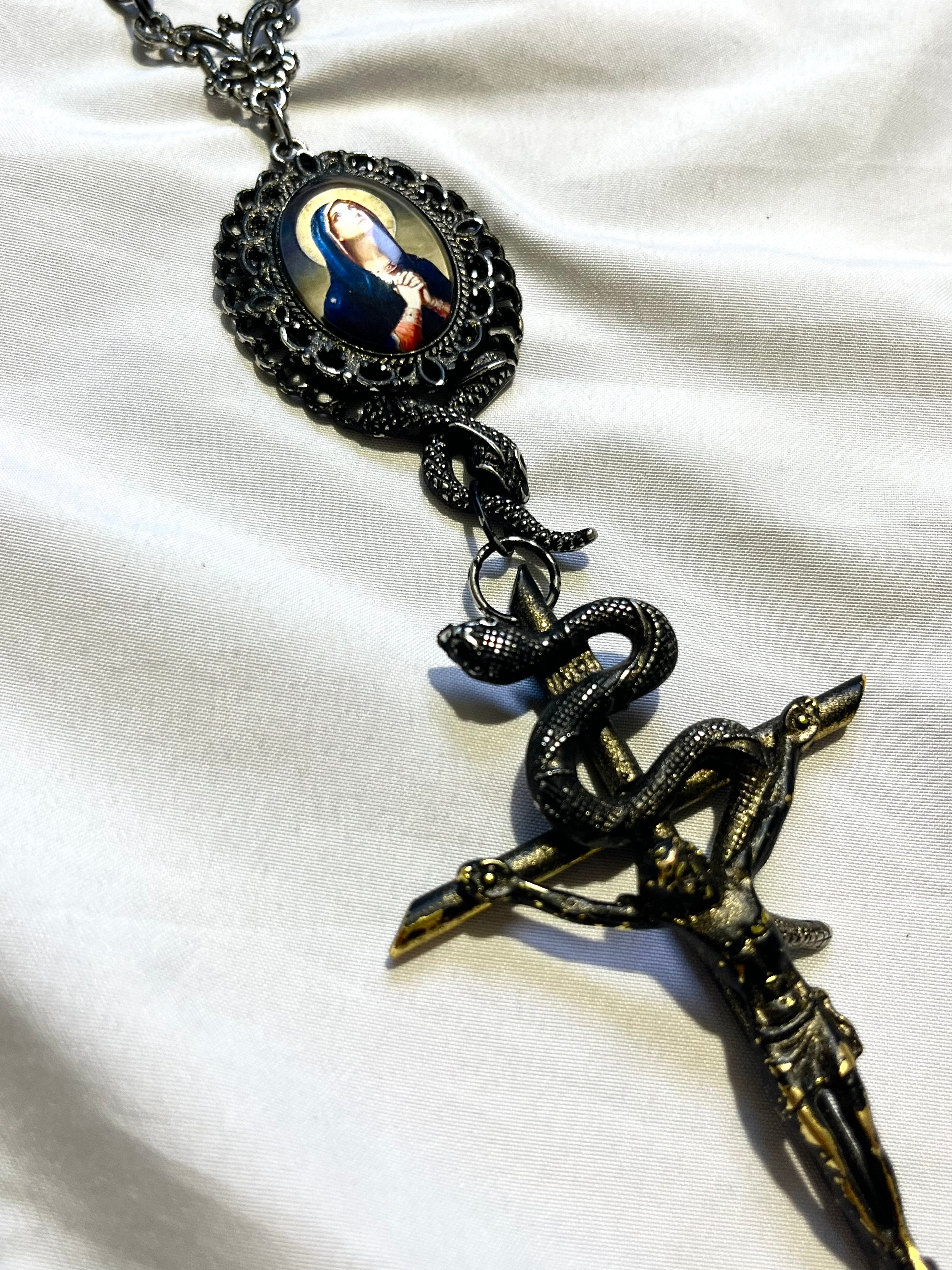 JEAN PAUL GAULTIER 1999 1/1 JESUS CROSS MOTHER MARY SNAKE NECKLACE