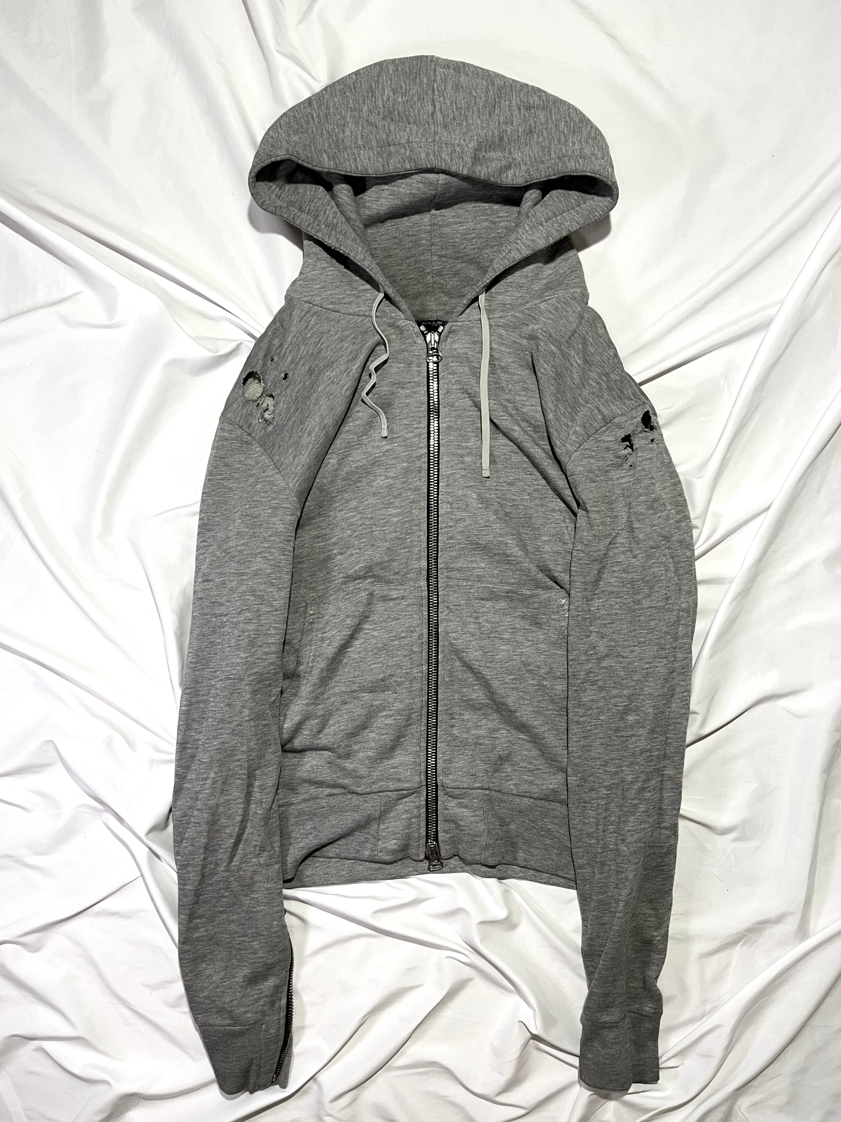 BALMAIN SS11 GRAY SHOTGUN DISTRESSED 5-ZIP HOODIE BY CRISTOPHE DECARNIN SIZE M