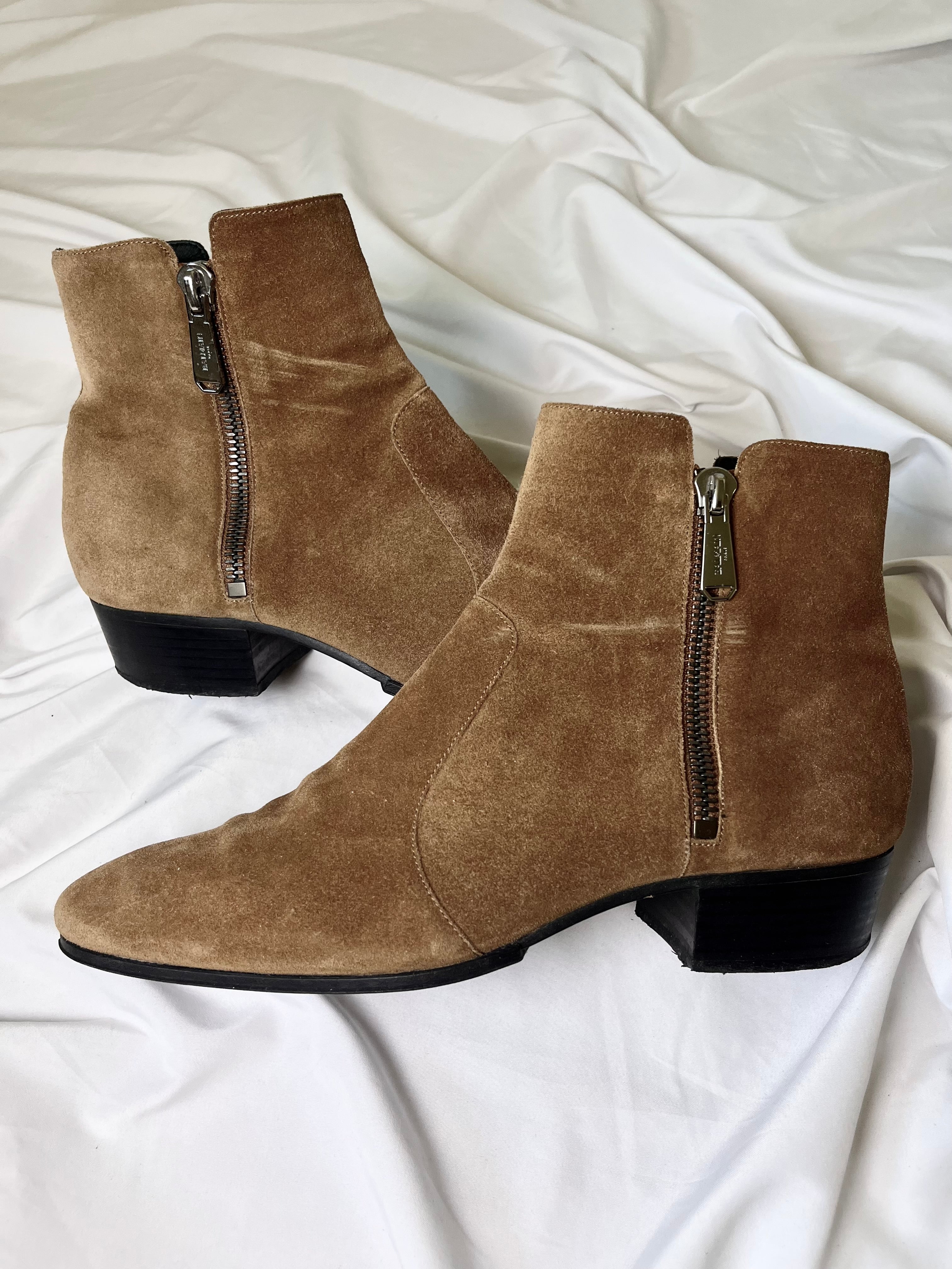 BALMAIN ANTHOS DOUBLE ZIP CHELSEA KHAKI SUEDE BOOTS BY OLIVIER ROUSTEING