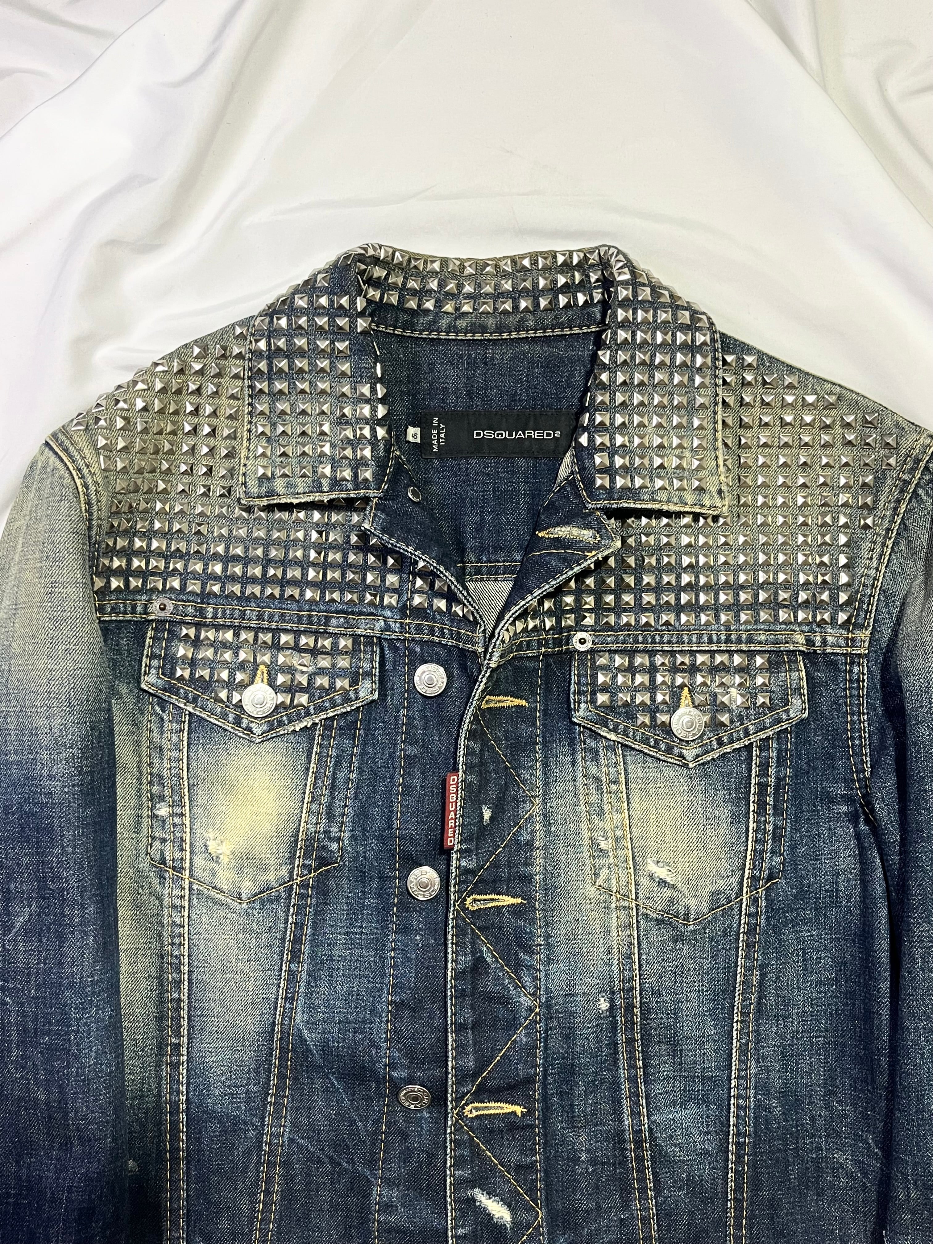 DSQUARED2 STUDDED DENIM TRUCKER JACKET IN SIZE 46