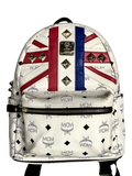MCM WHITE LEATHER BACKPACK UNION JACK GOLDEN HARDWARE MINI VERSION