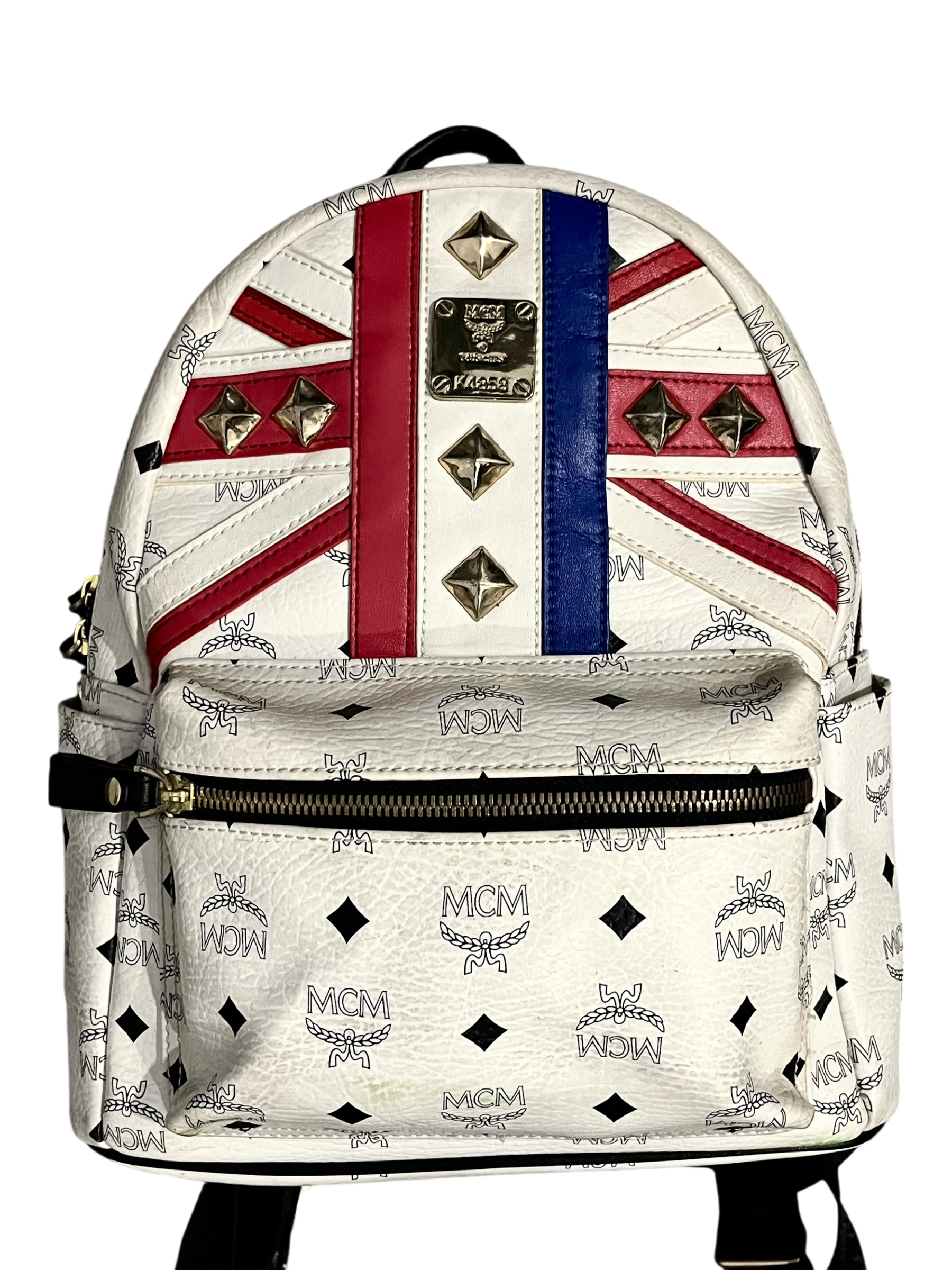 MCM WHITE LEATHER BACKPACK UNION JACK GOLDEN HARDWARE MINI VERSION