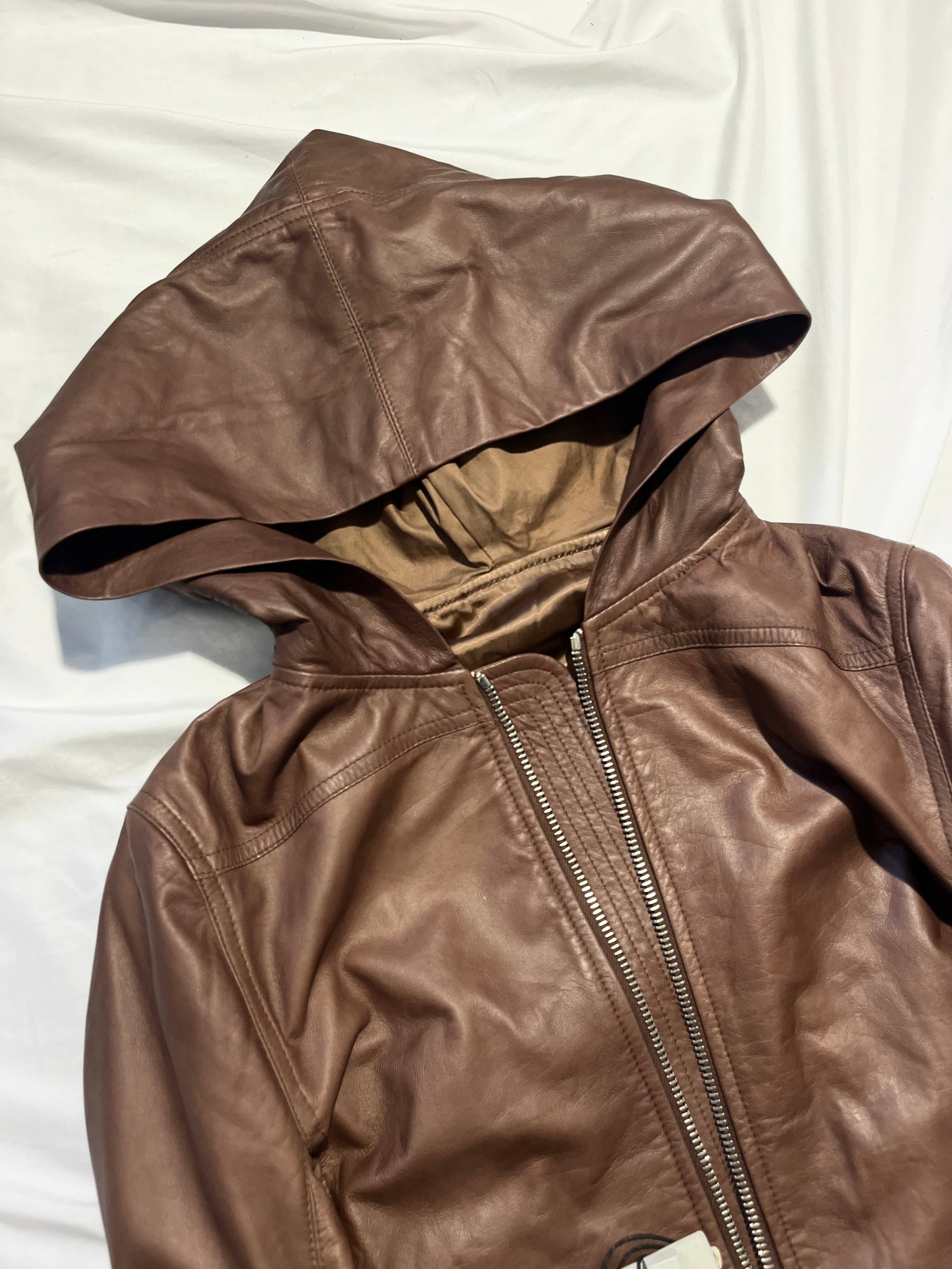 RICK OWENS FW14 "MOODY" HOODED LAMBSKIN JACKET IN CARAMEL SIZE 46IT