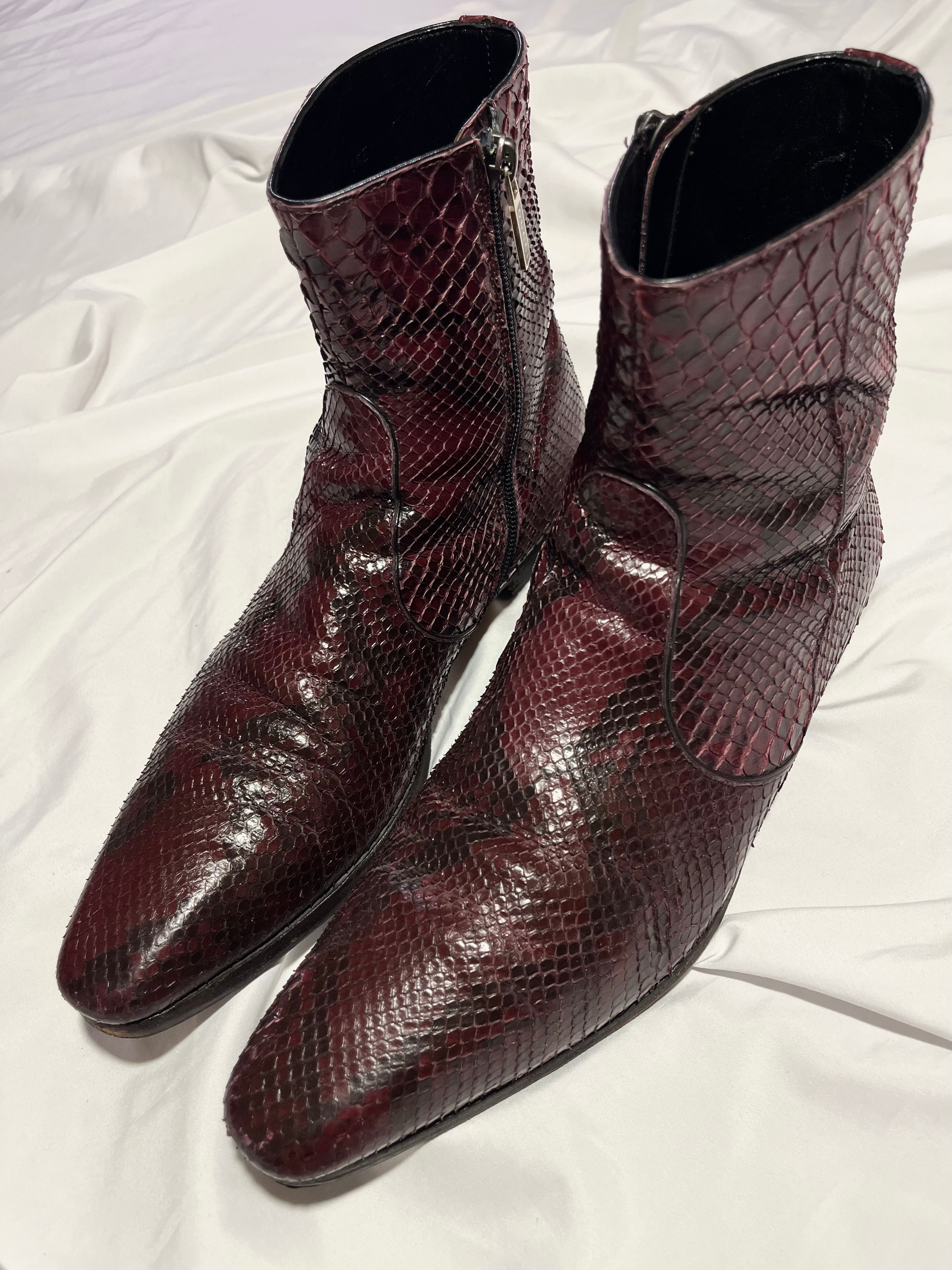 GUCCI PYTHON BURGUNDY LEATHER VINTAGE CHELSEA BOOTS