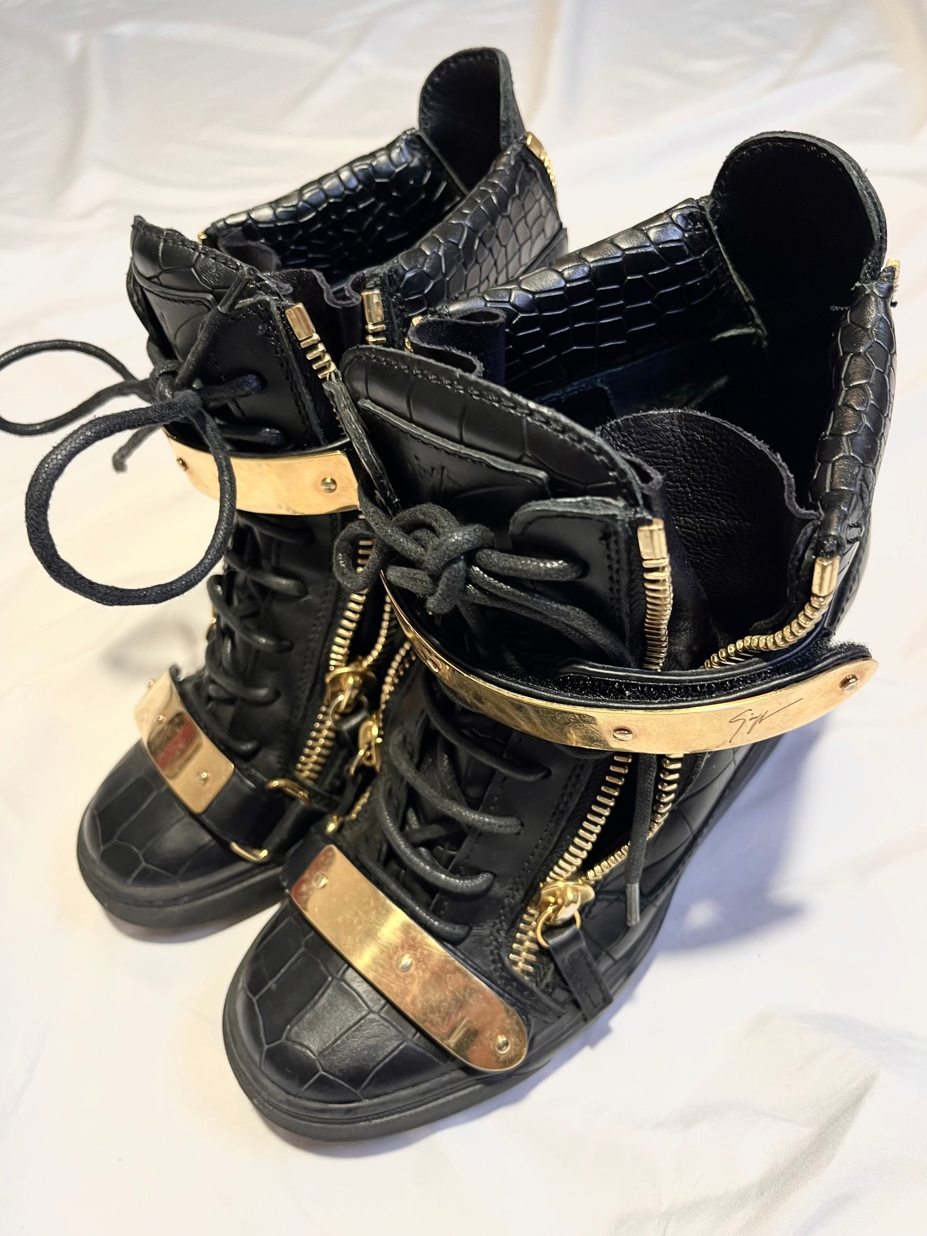 GIUSEPPE ZANOTTI 'COBY' CROCODILE WEDGE SNEAKERS IN 37