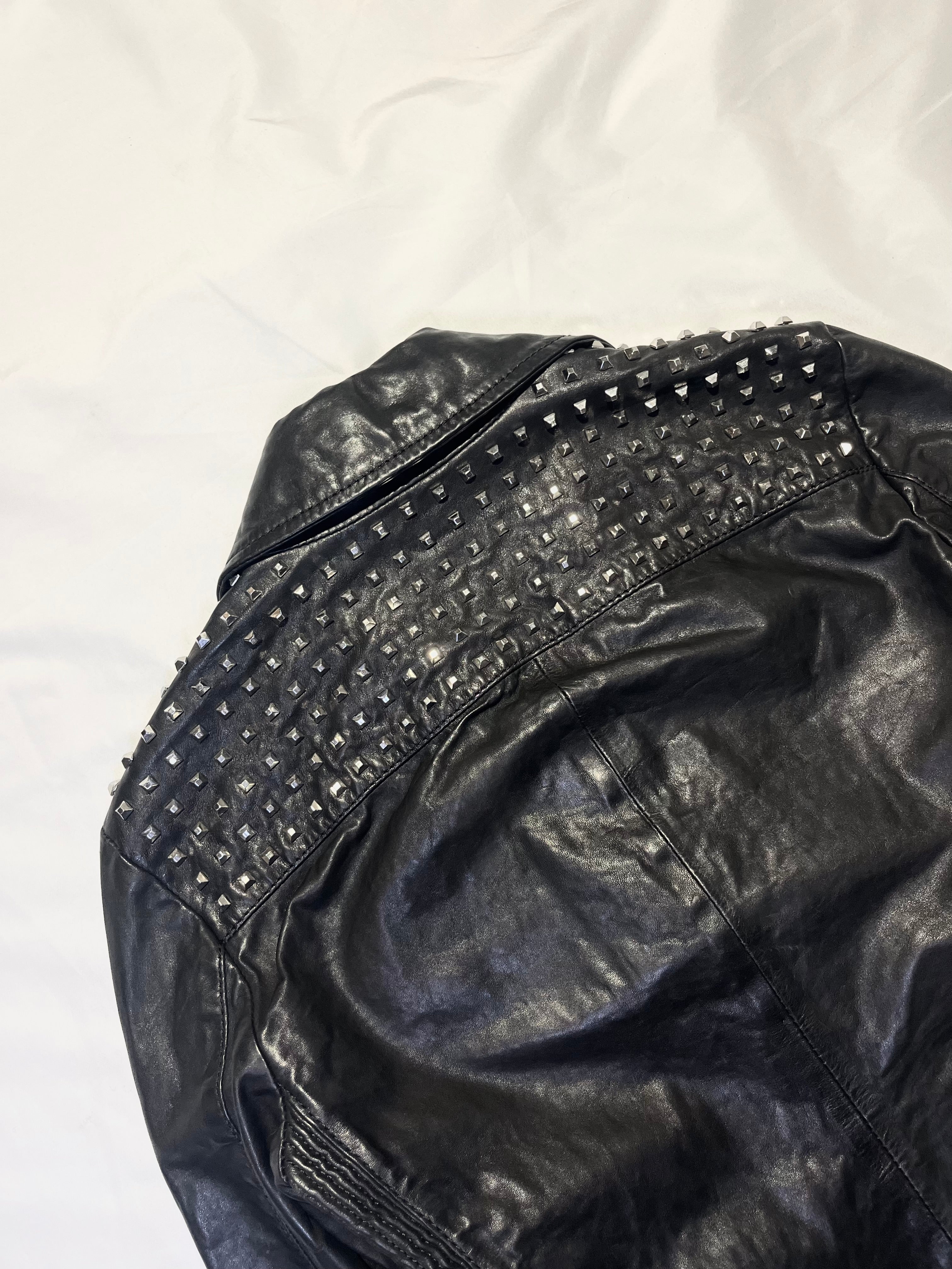 DSQUARED2 STUDDED PERFECTO BIKER LEATHER JACKET IN SIZE 40