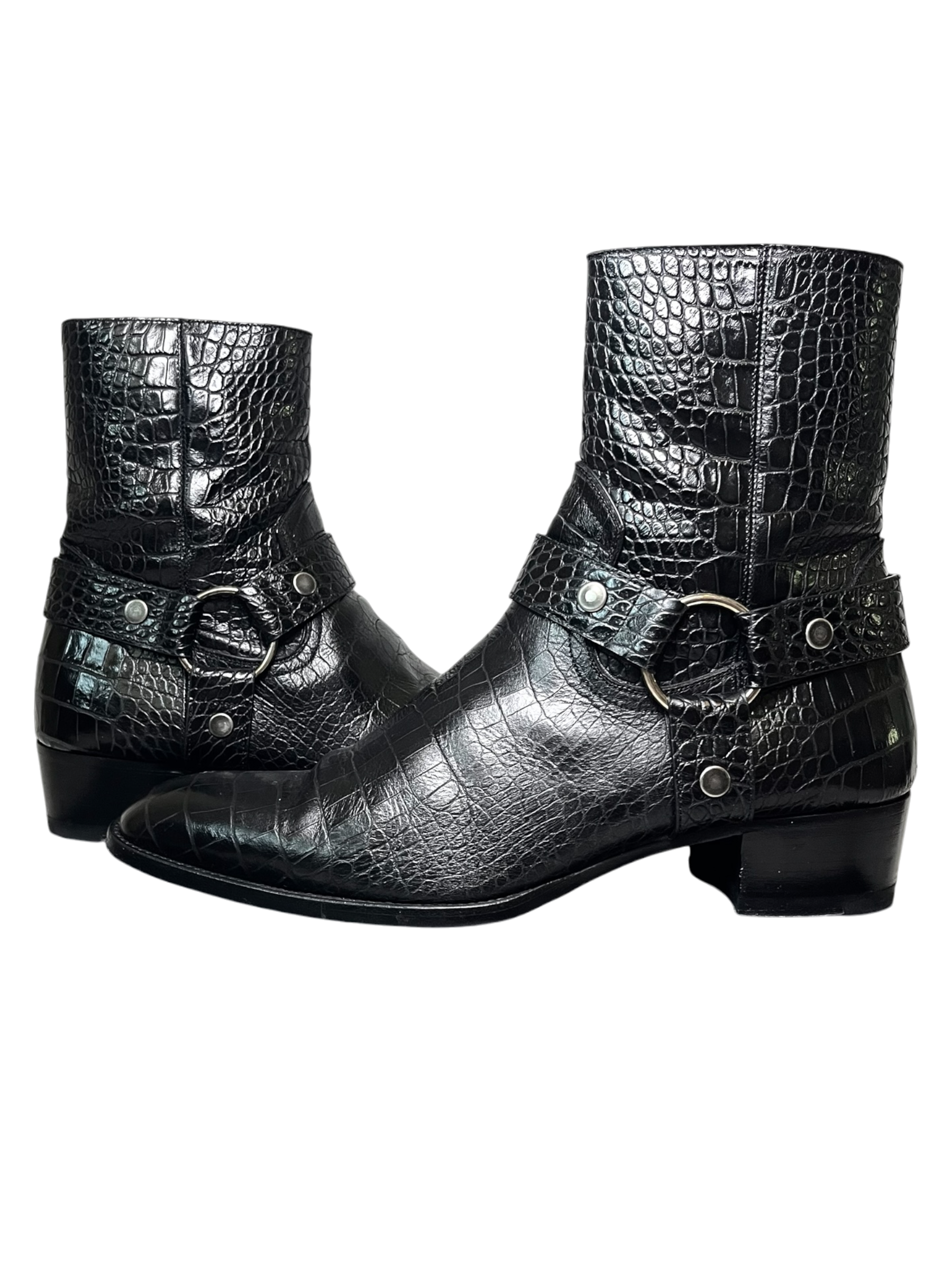 SAINT LAURENT PARIS CROCODILE LEATHER "WYATT" 40MM HARNESS BOOTS