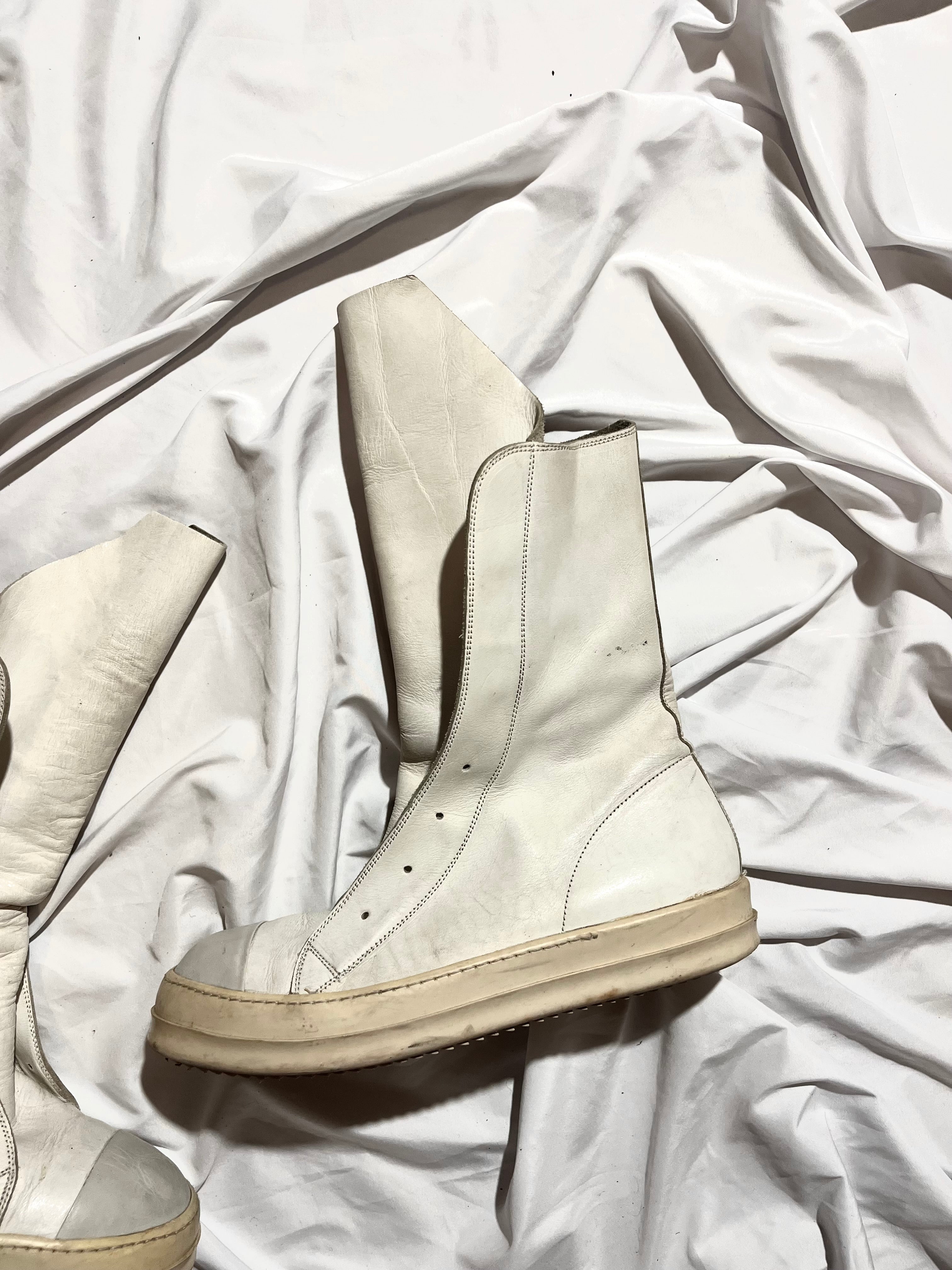 RICK OWENS WHITE/MILK LEATHER LACELESS /MOUNTAIN RAMONES