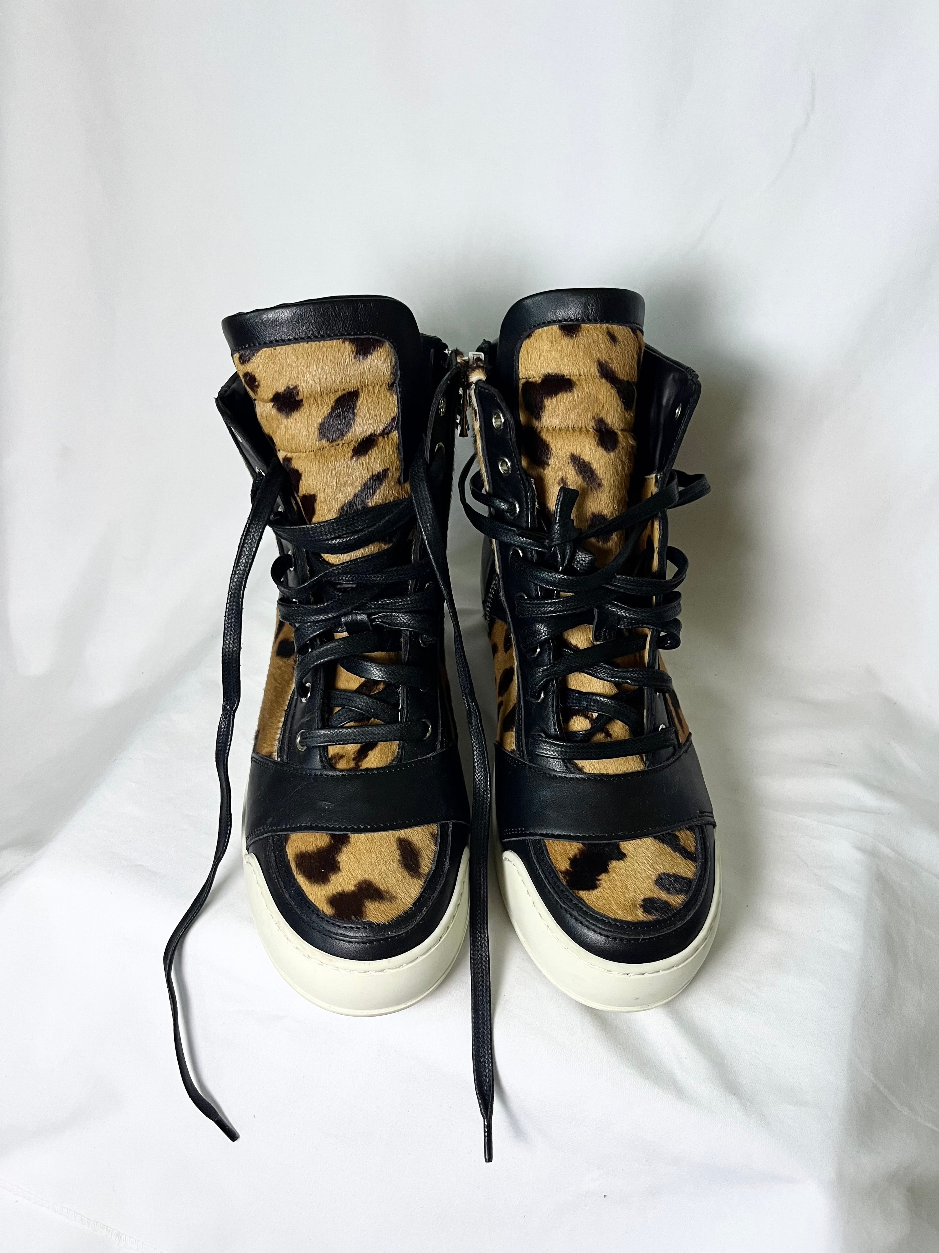 BALMAIN CHEETAH PRINT FUR DUNKS IN SIZE 42 BY OLIVIER ROUSTEING