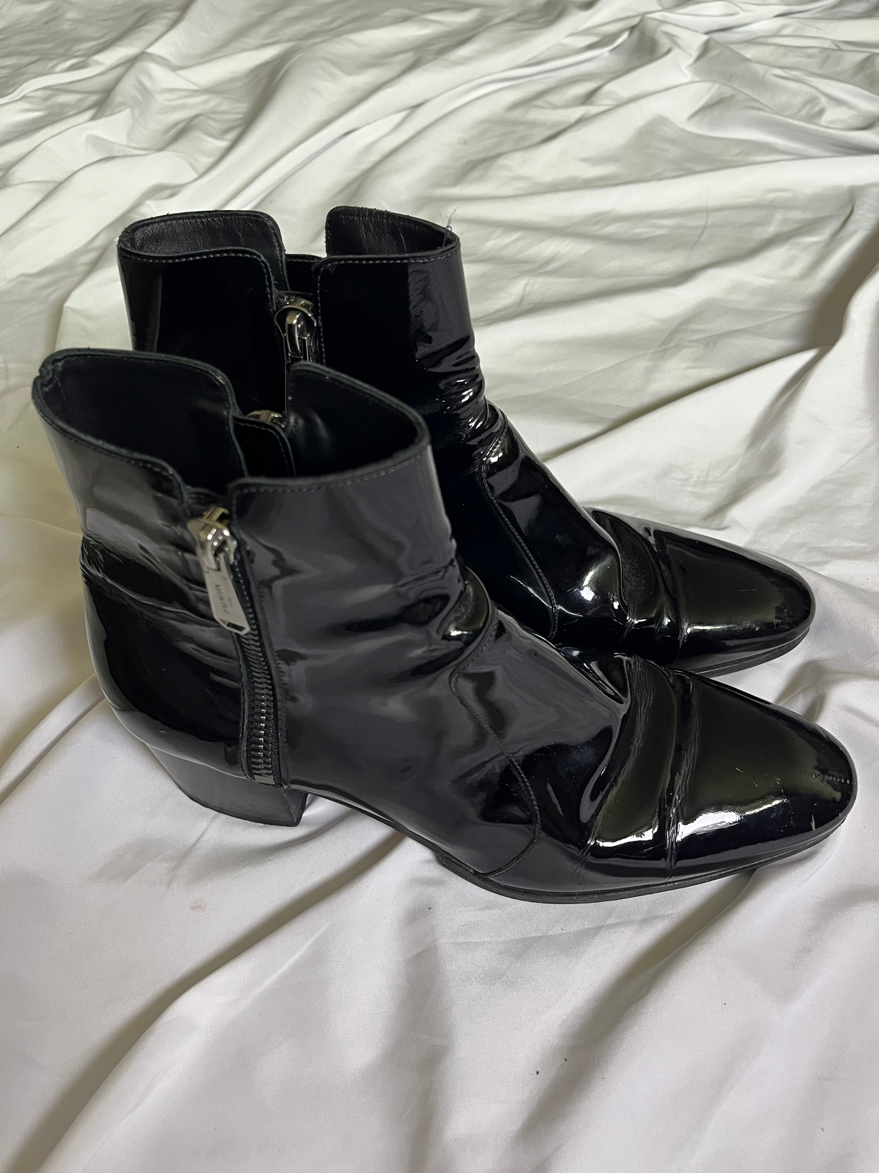 BALMAIN ANTHOS DOUBLE ZIP CHELSEA PATENT LEATHER BOOTS BY OLIVIER ROUSTEING