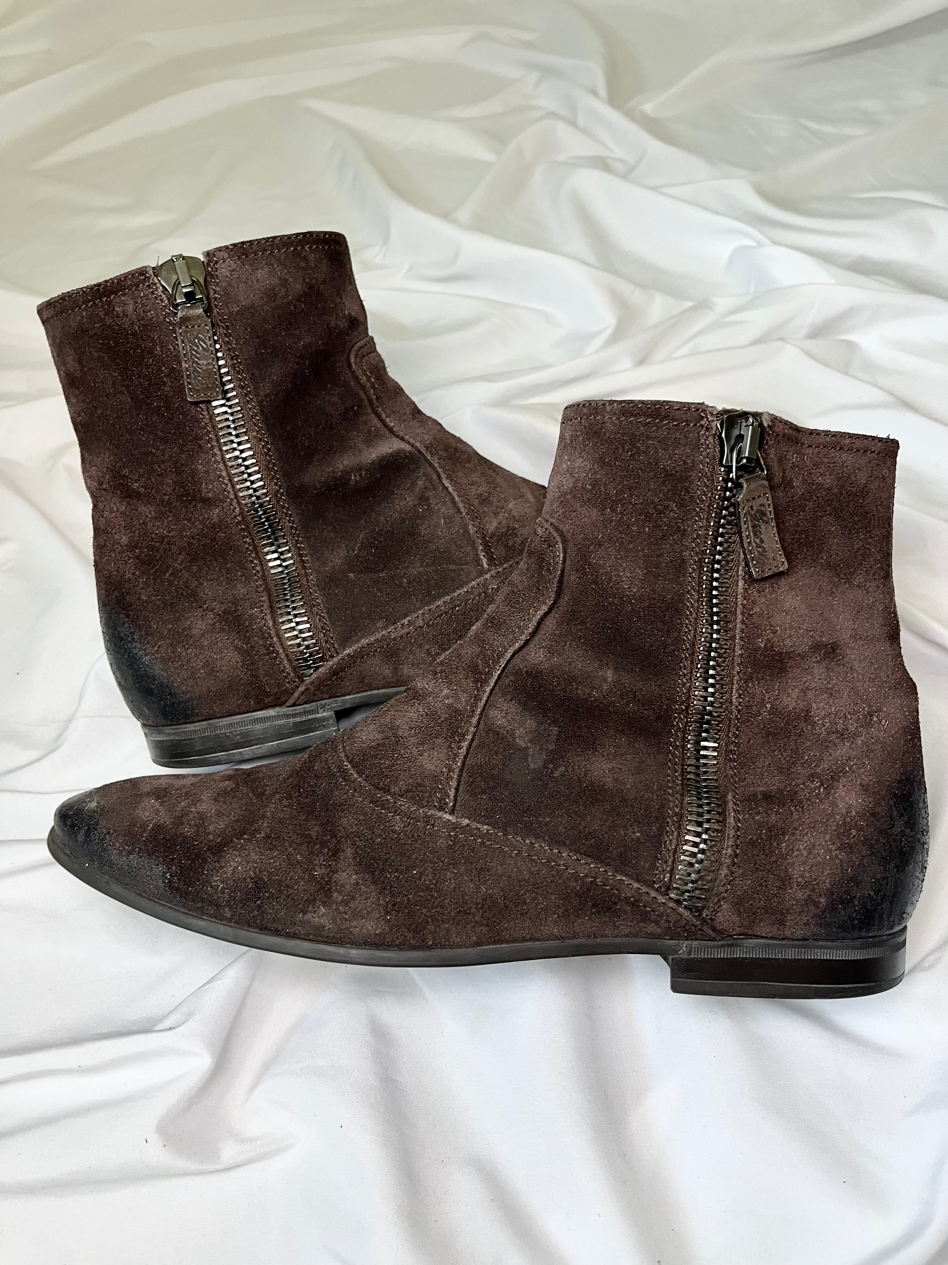 GUCCI BURGUNDY SUEDE LEATHER VINTAGE CHELSEA BOOTS