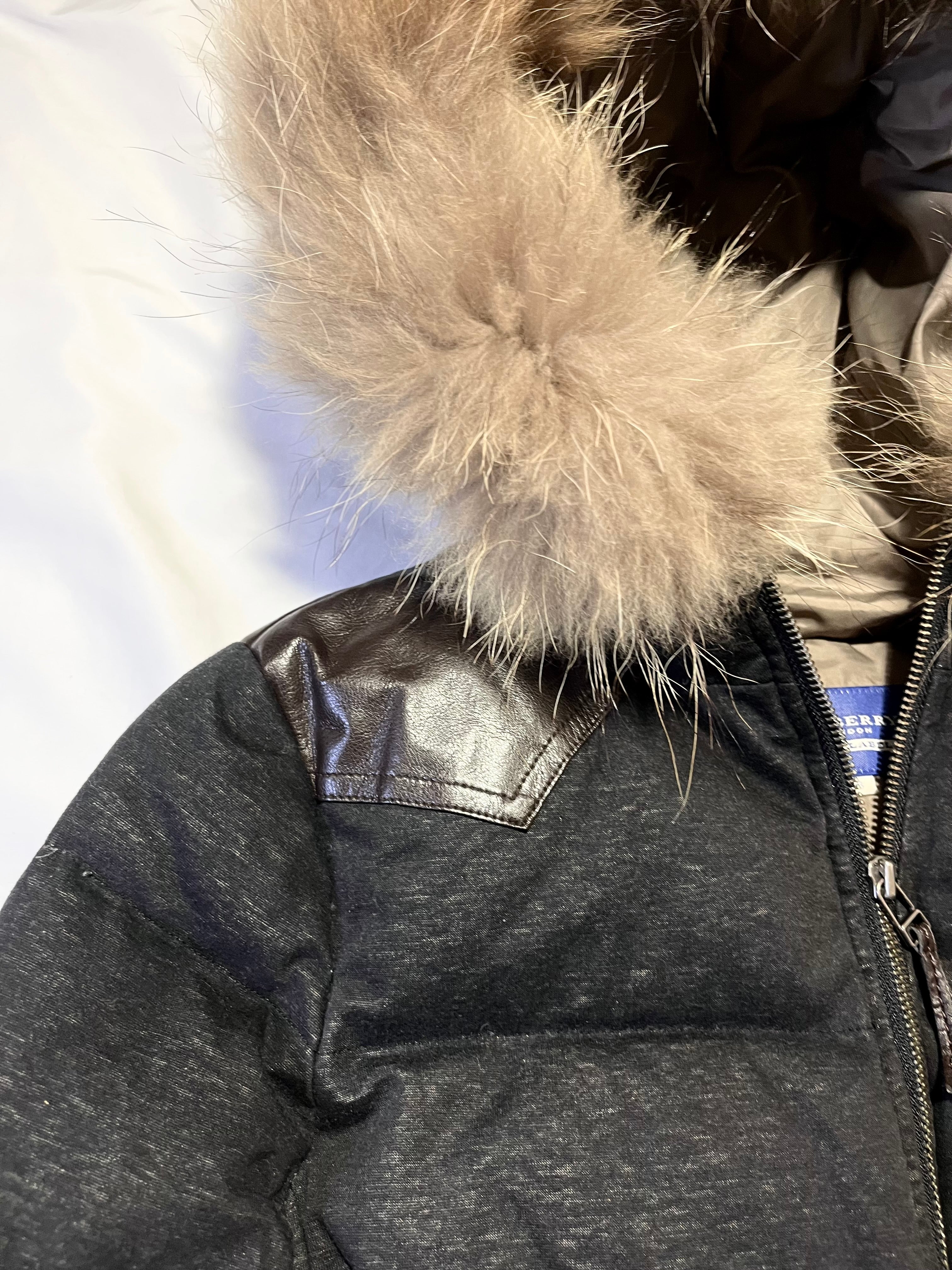 BURBERRY BLUE LABEL 2009 REAL FUR LEATHER DETAILS PUFFER DOWN JACKET