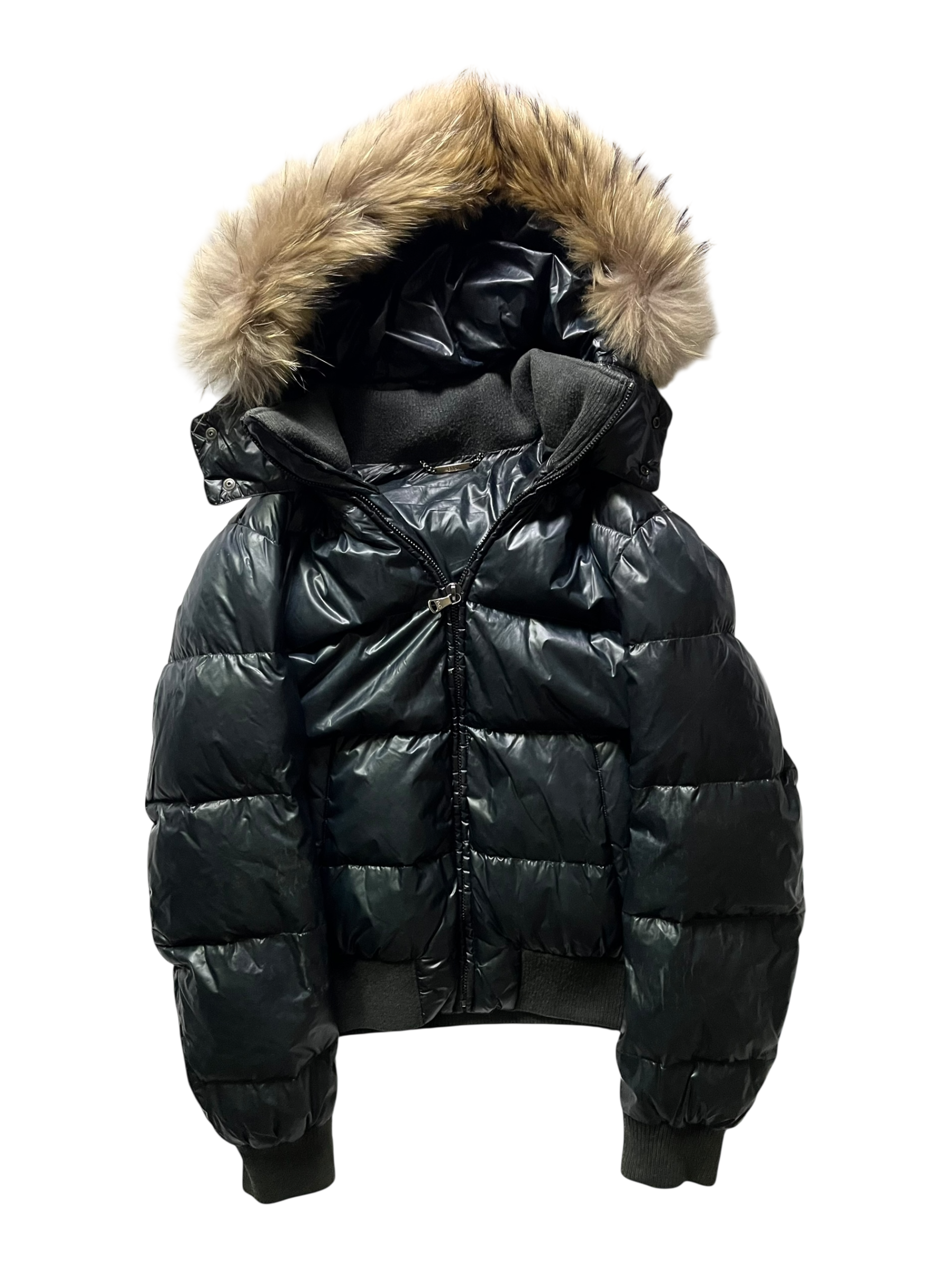 DOLCE & GABBANA PETROL REAL FUR PUFFER DOWN JACKET