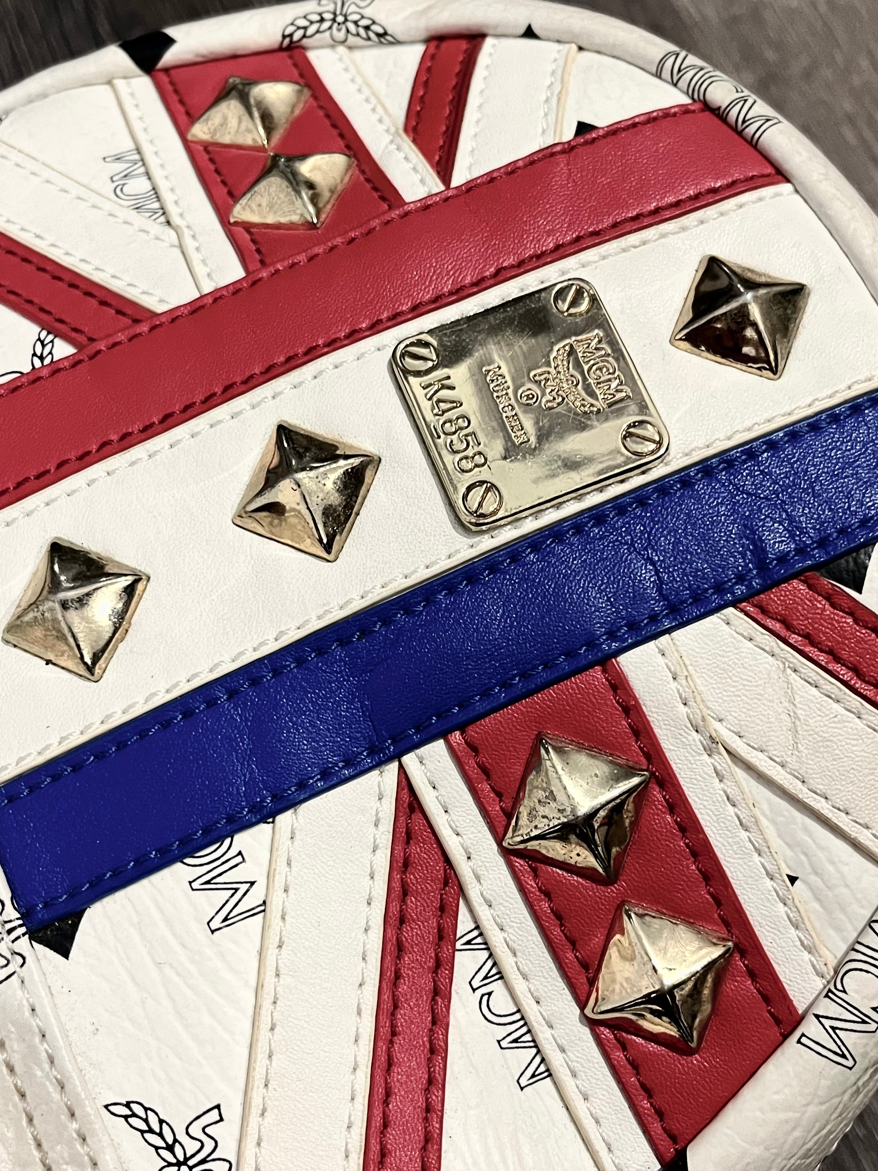 MCM WHITE LEATHER BACKPACK UNION JACK GOLDEN HARDWARE MINI VERSION