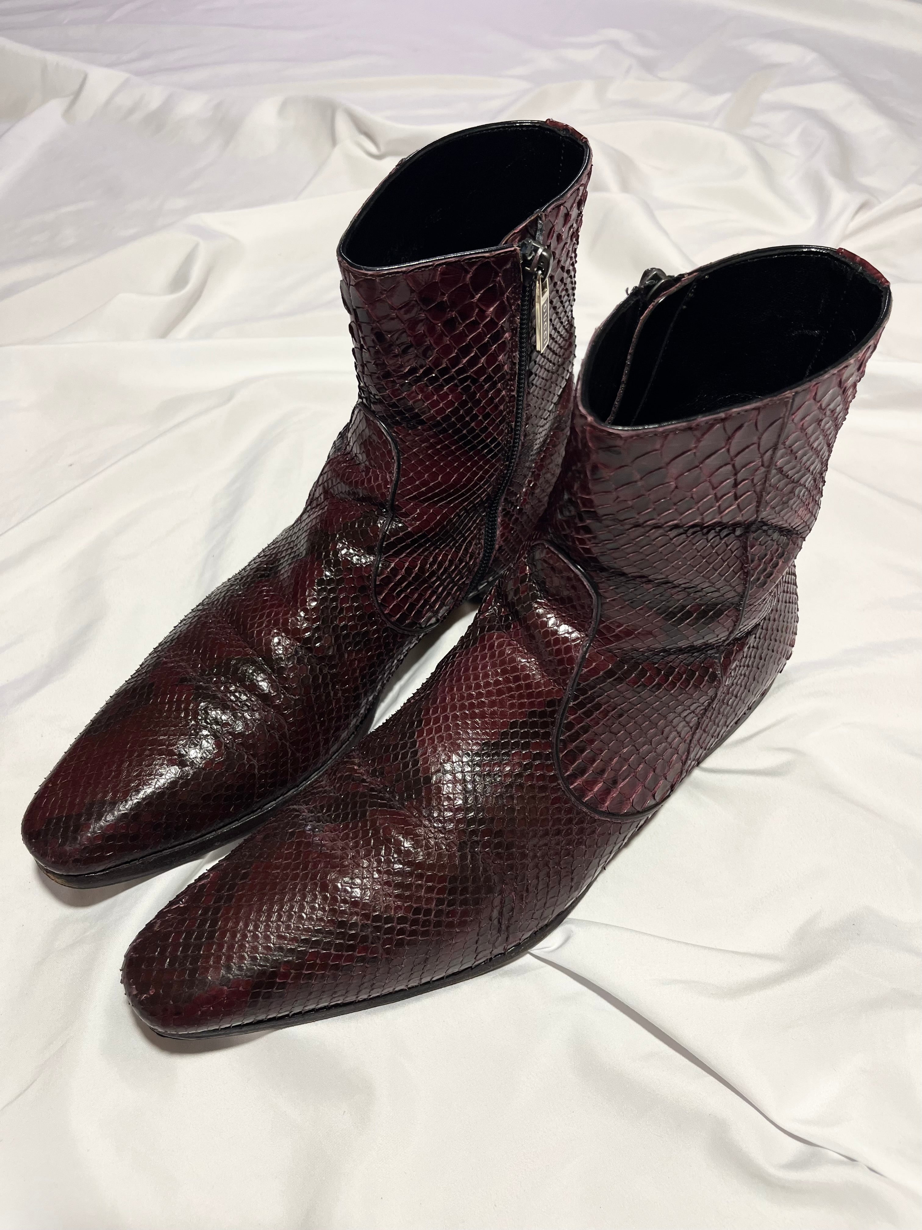 GUCCI PYTHON BURGUNDY LEATHER VINTAGE CHELSEA BOOTS