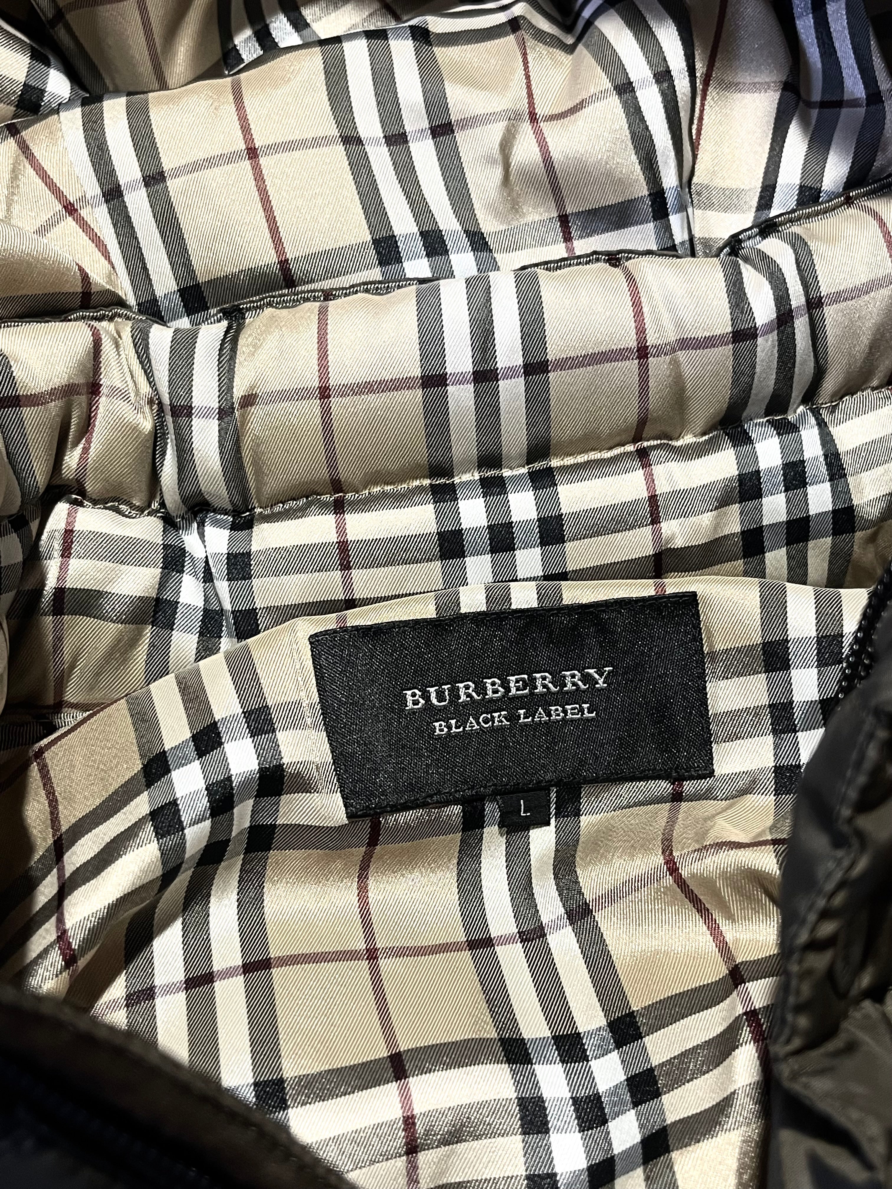 BURBERRY BLACK LABEL 2009 DARK GREEN REAL FUR OG NOVA CHECK PUFFER DOWN JACKET