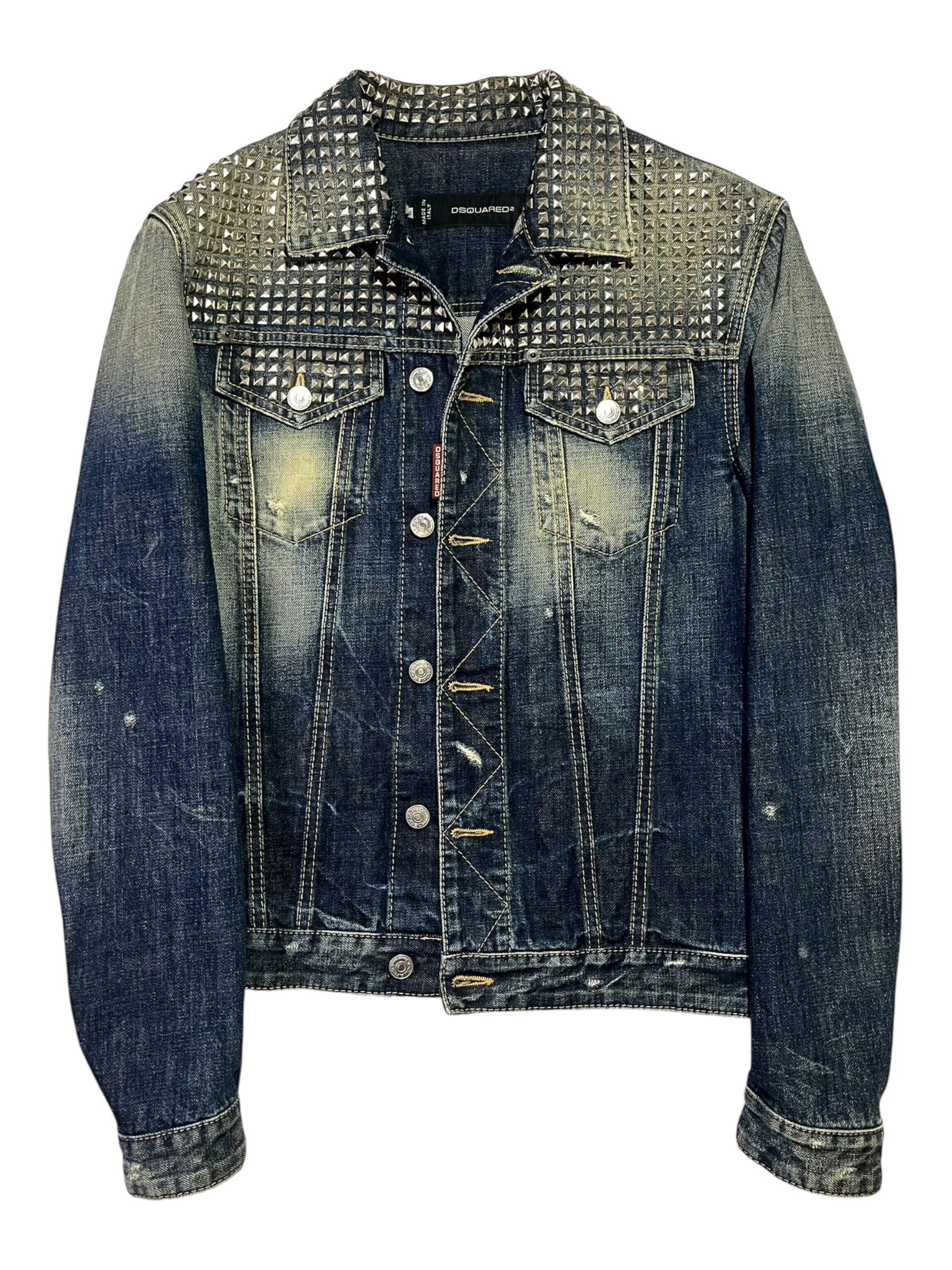 DSQUARED2 STUDDED DENIM TRUCKER JACKET IN SIZE 46