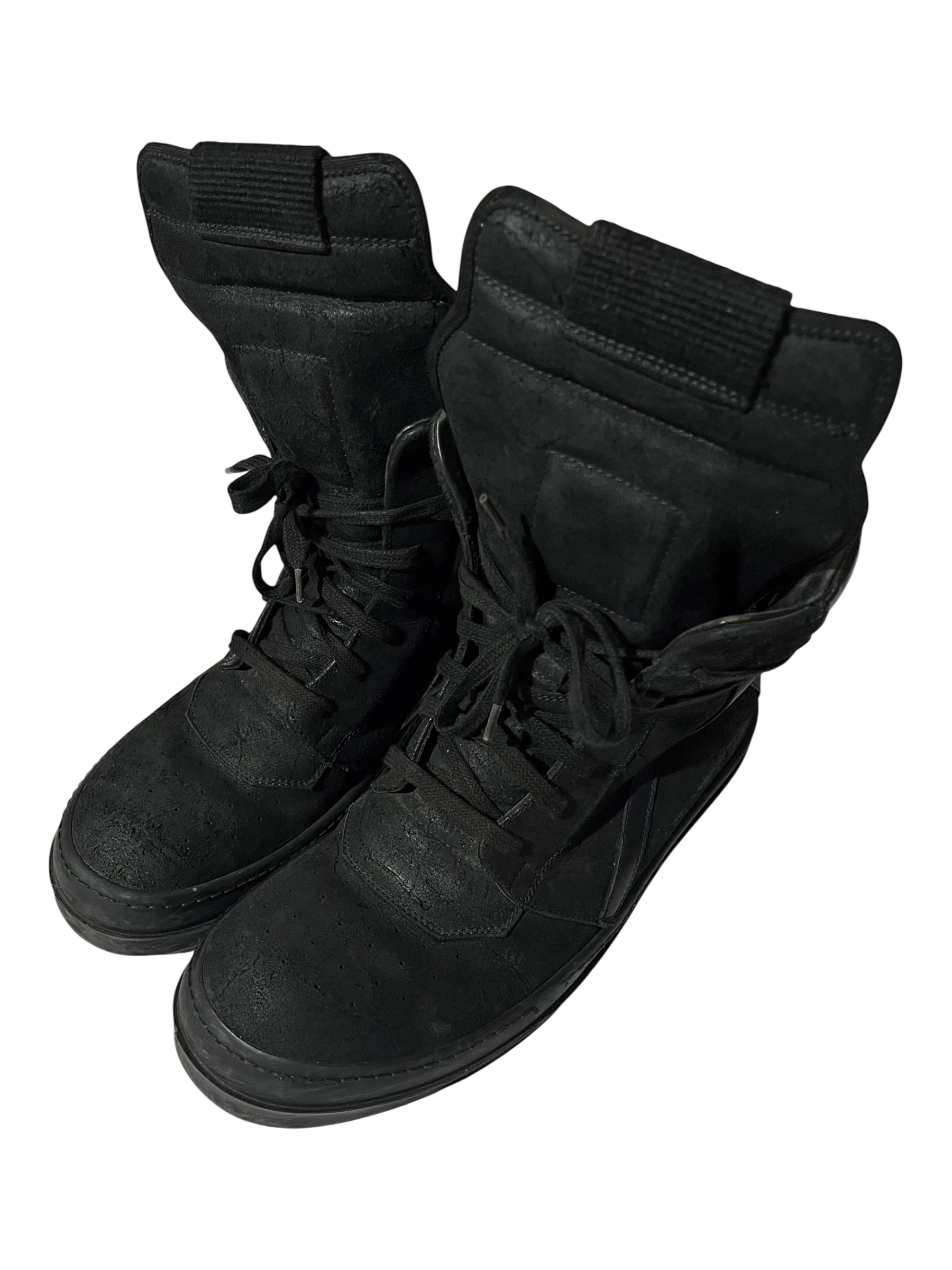 RICK OWENS FW13 'PLINTH' TRIPLE BLACK BLISTERED LEATHER GEOBASKETS
