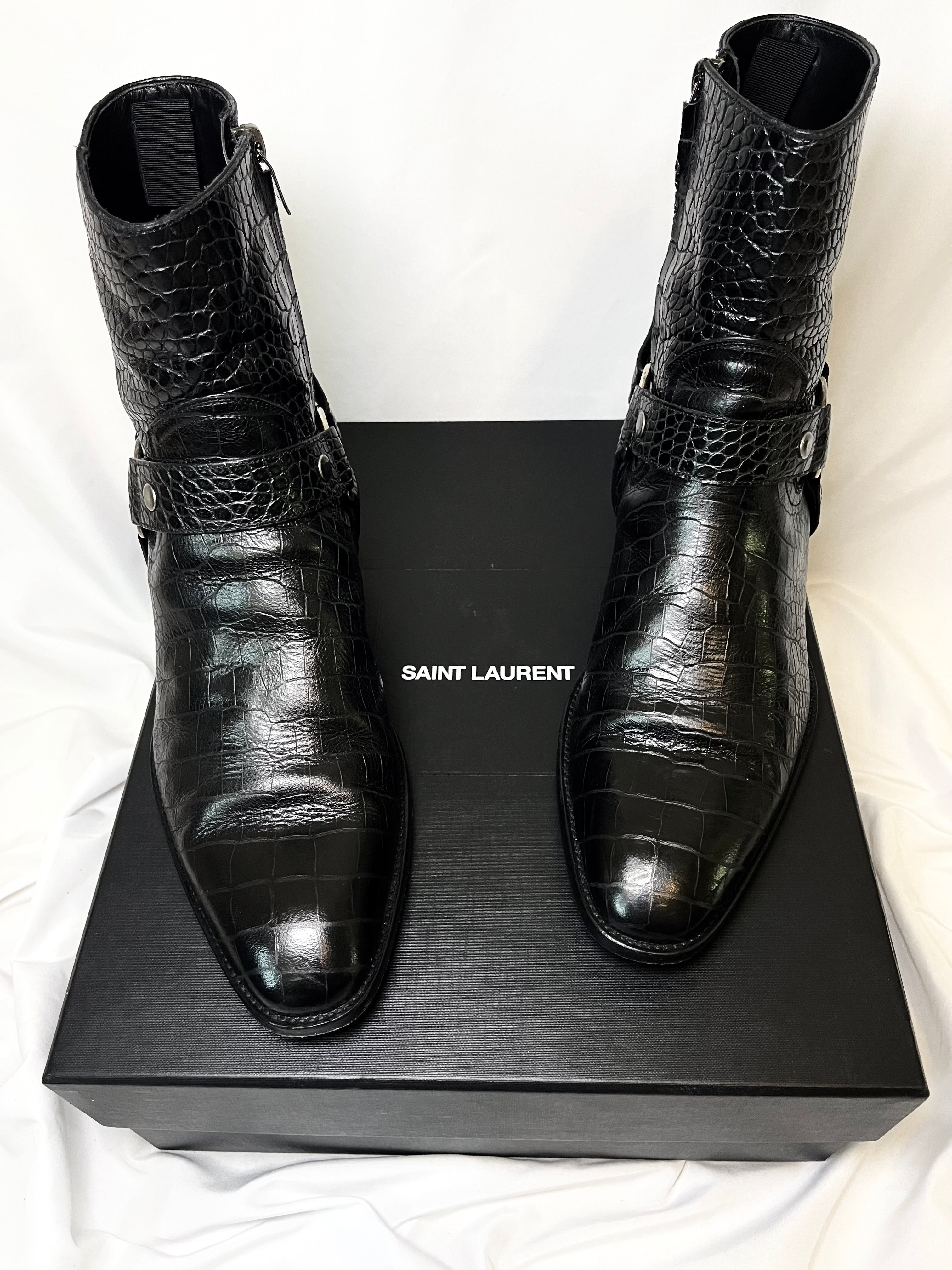 SAINT LAURENT PARIS CROCODILE LEATHER "WYATT" 40MM HARNESS BOOTS