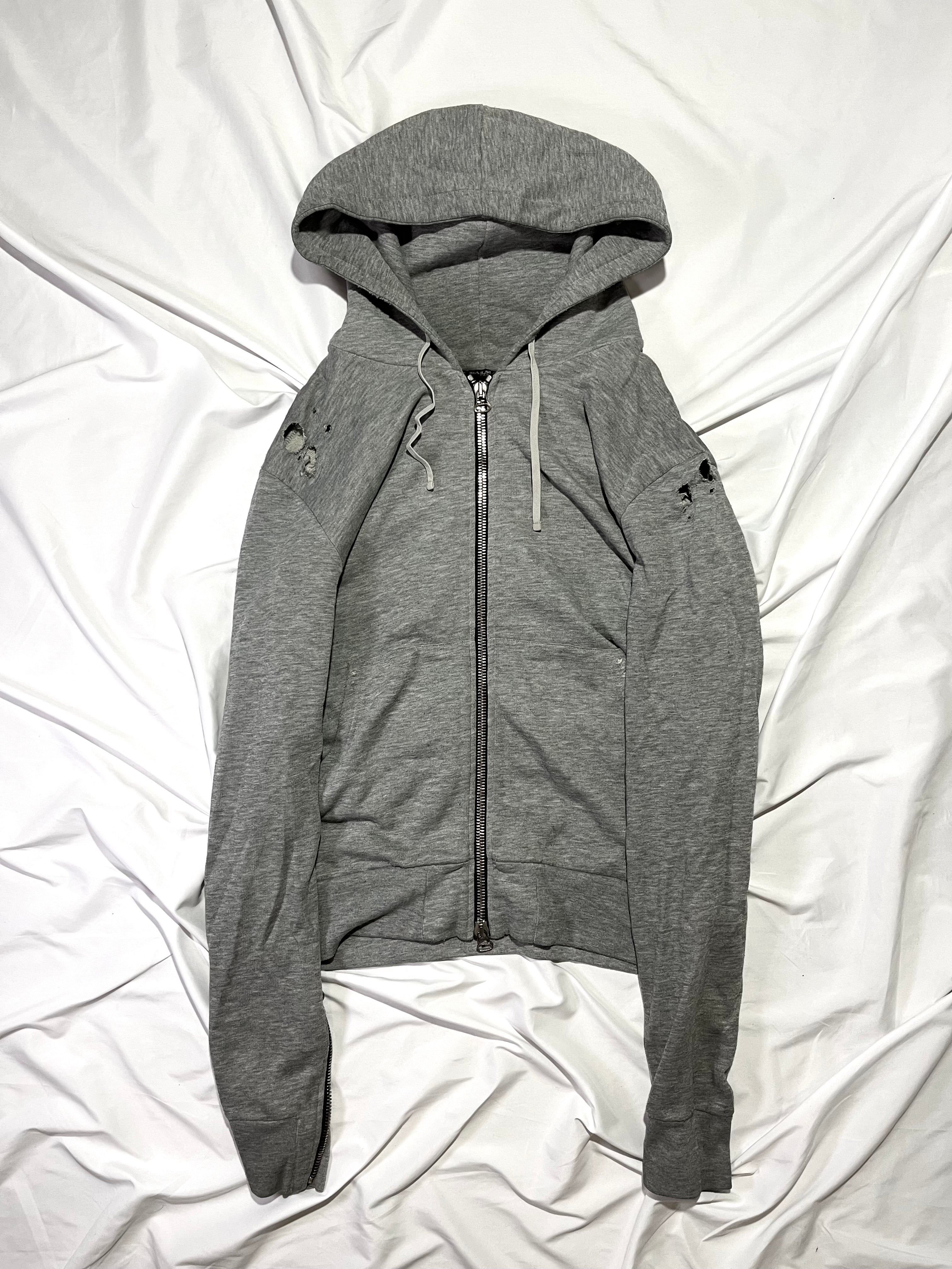 BALMAIN SS11 GRAY SHOTGUN DISTRESSED 5-ZIP HOODIE BY CRISTOPHE DECARNIN SIZE M
